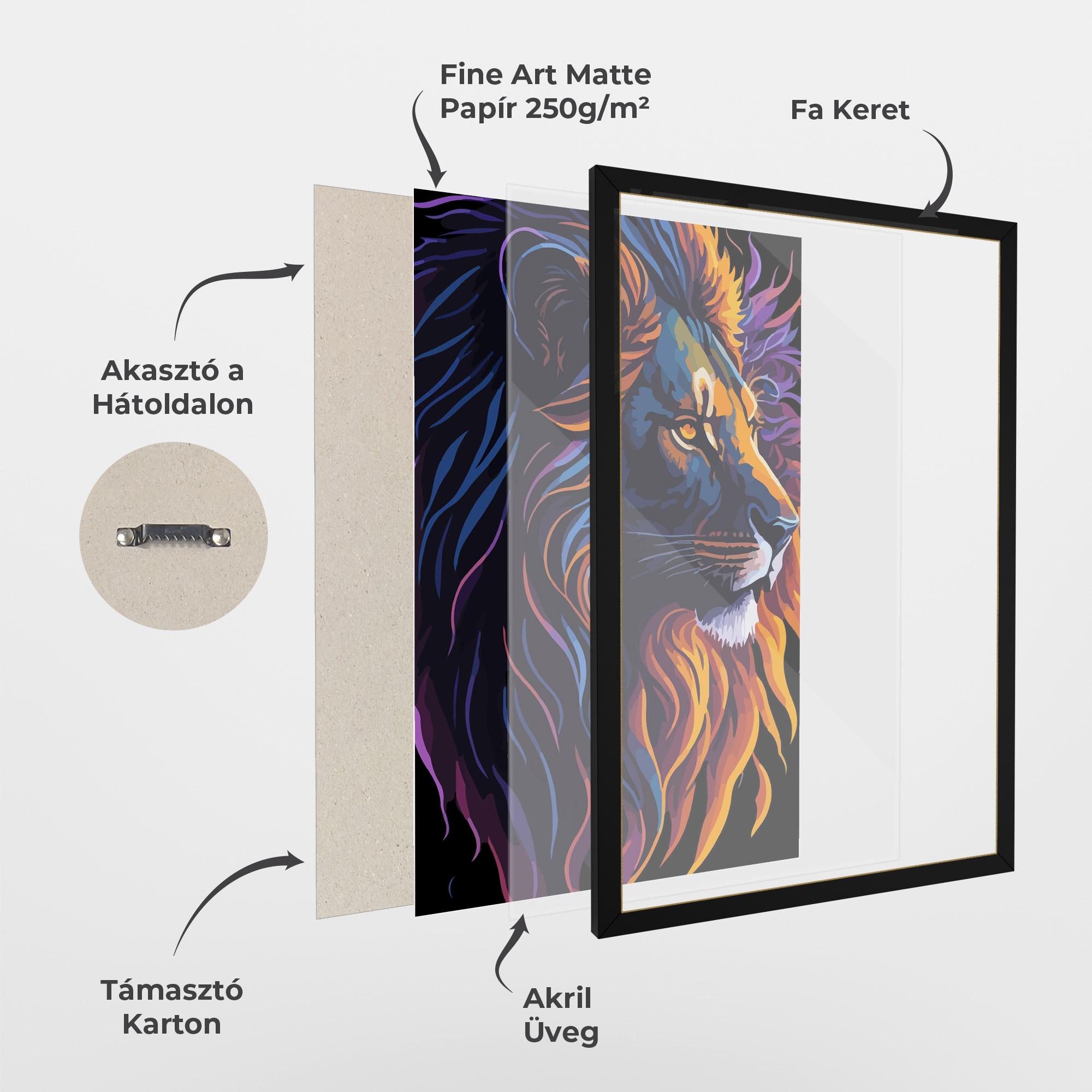 Keretezett Poszter Colorful Lion On Black mockup 1