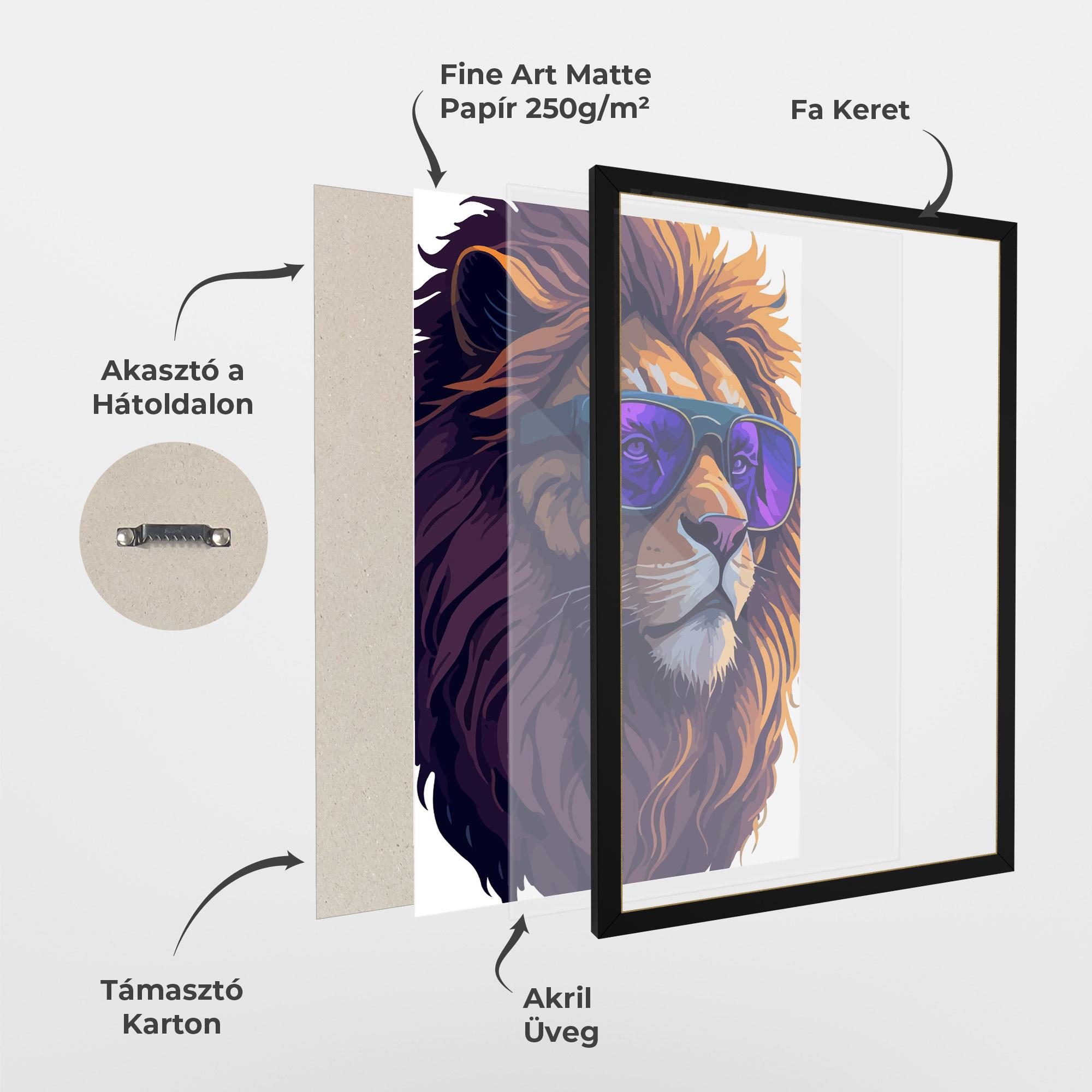 Keretezett Poszter Purple Glassesc Lion mockup 1