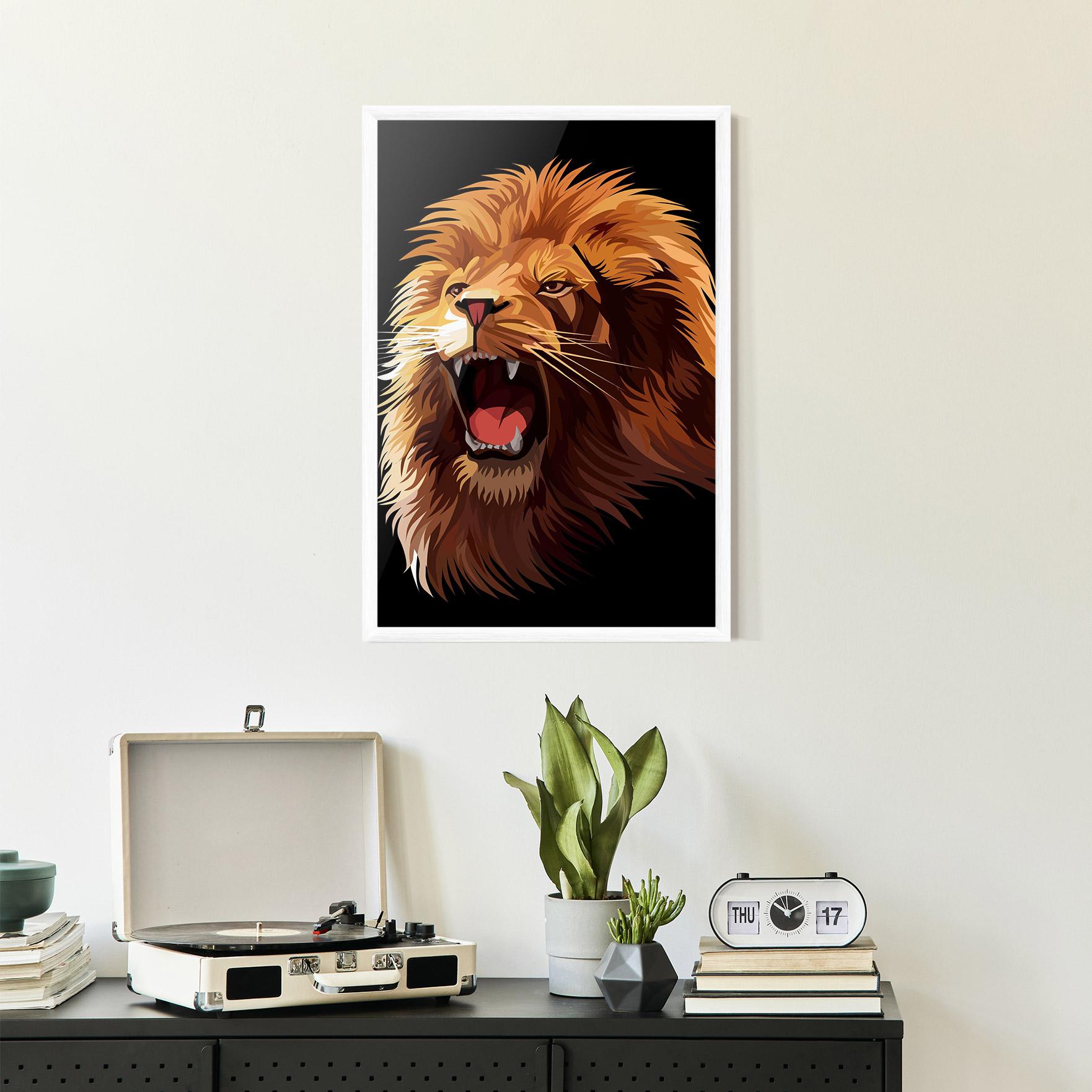 Keretezett Poszter Angry Lion Head mockup 2