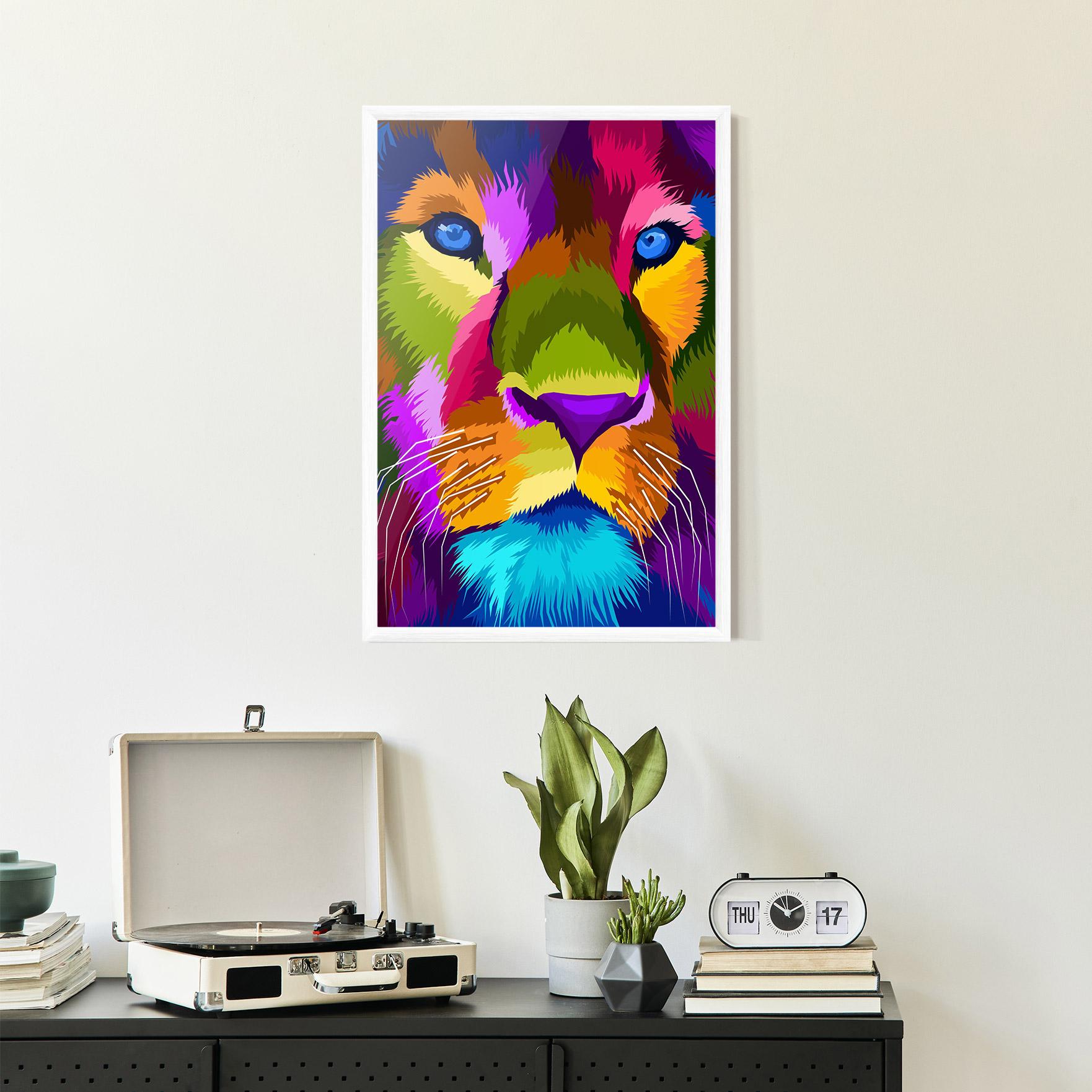 Keretezett Poszter Color Lion Close Up mockup 2