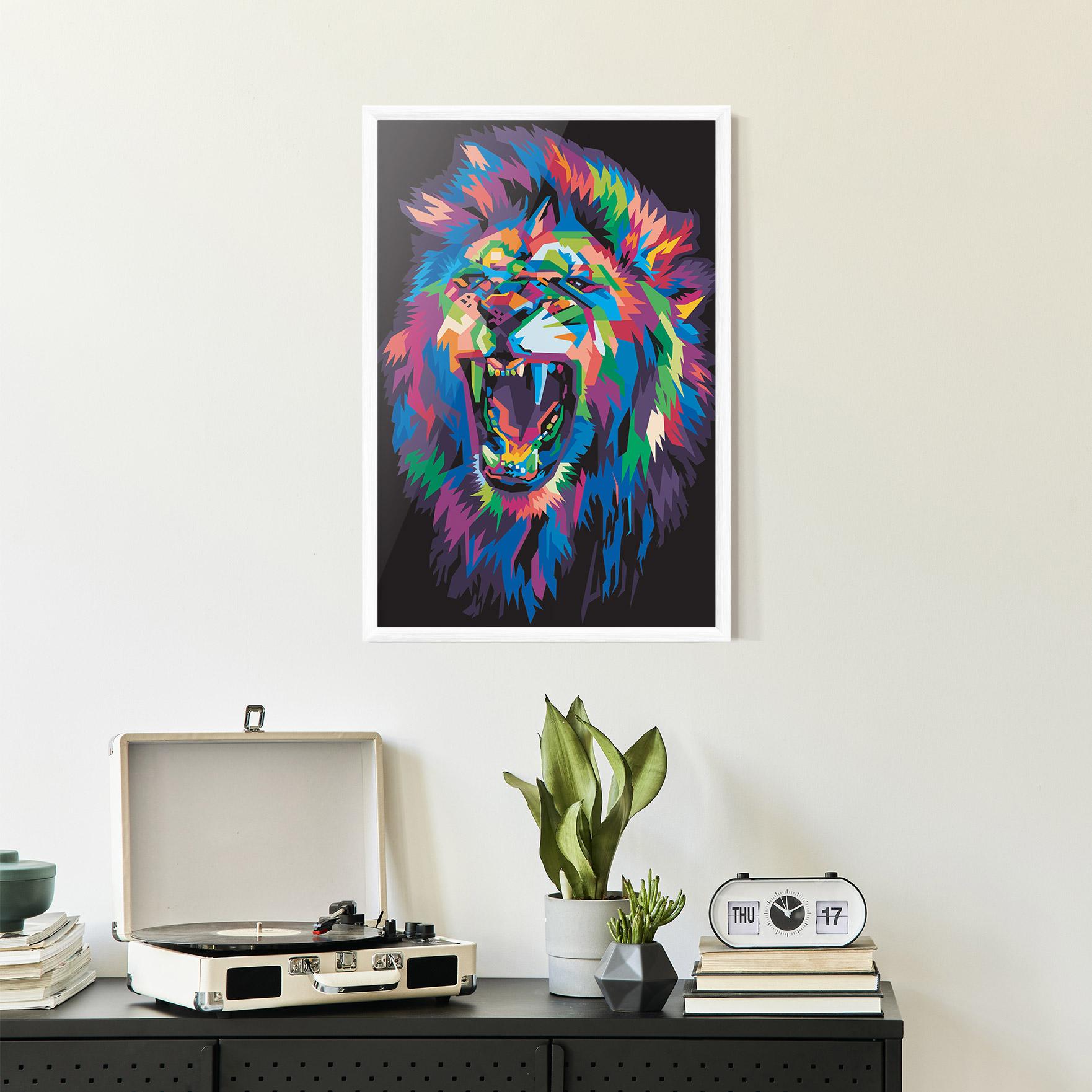Keretezett Poszter Colorful Lion Head mockup 2
