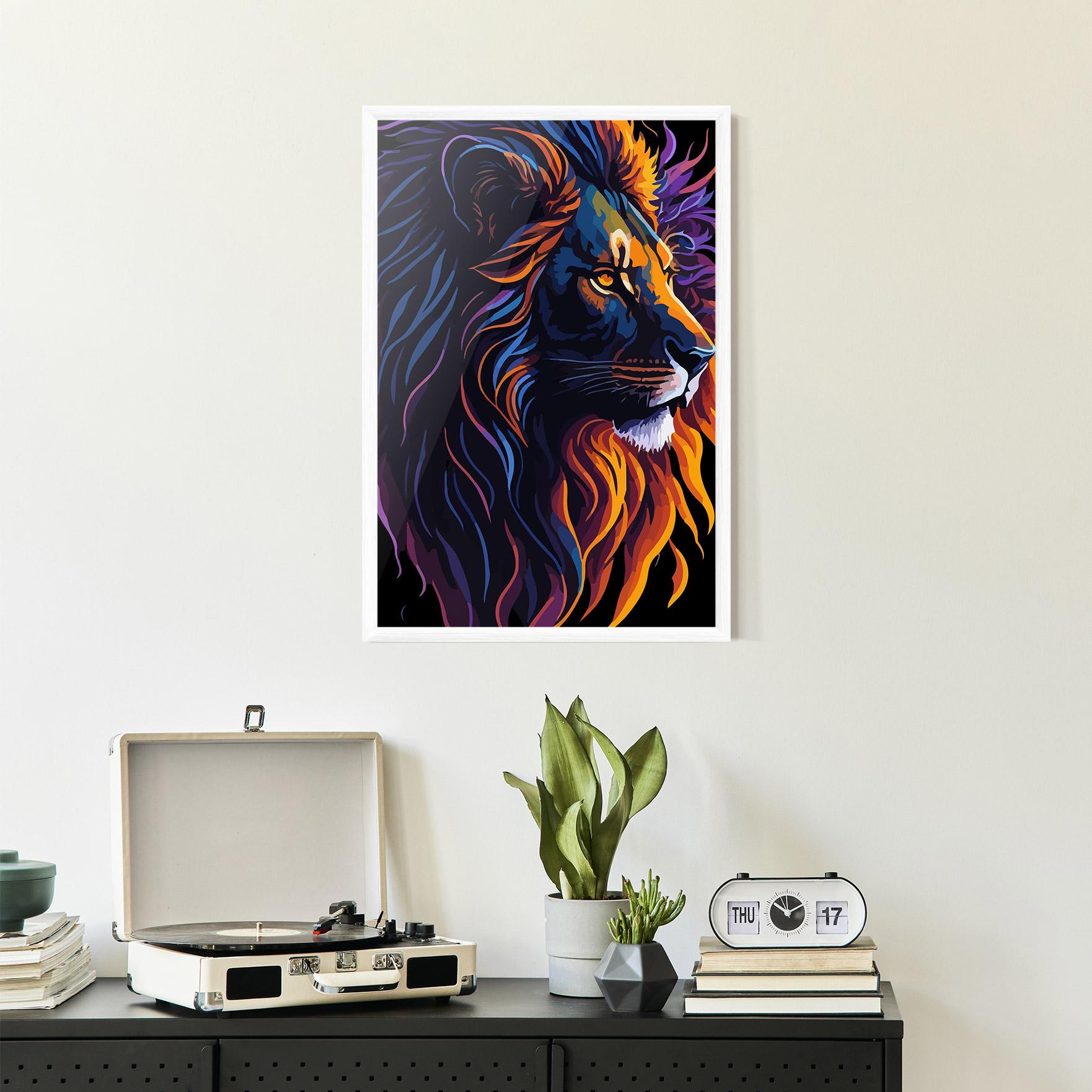 Keretezett Poszter Colorful Lion On Black mockup 2