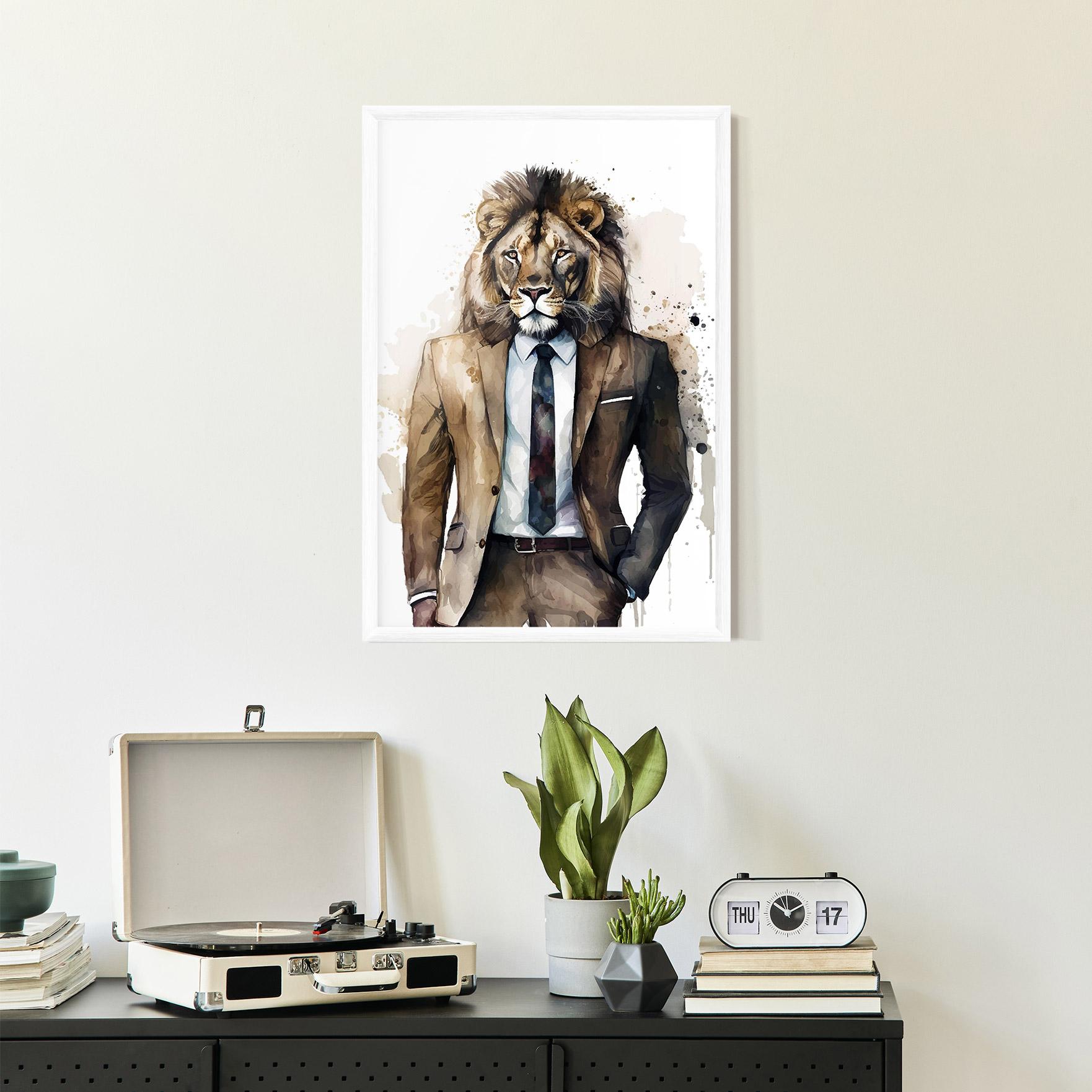 Keretezett Poszter Lion In Suit mockup 2