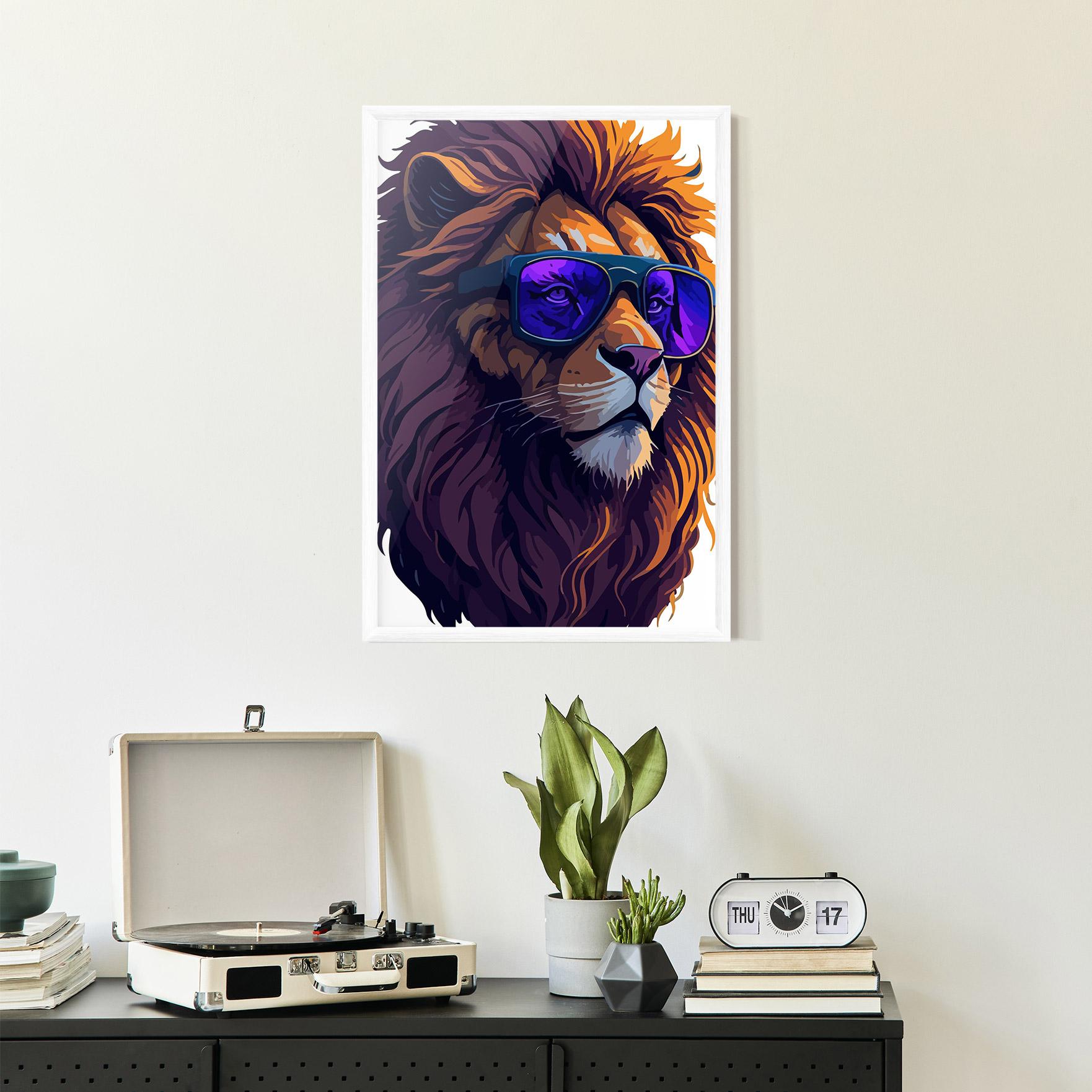 Keretezett Poszter Purple Glassesc Lion mockup 2