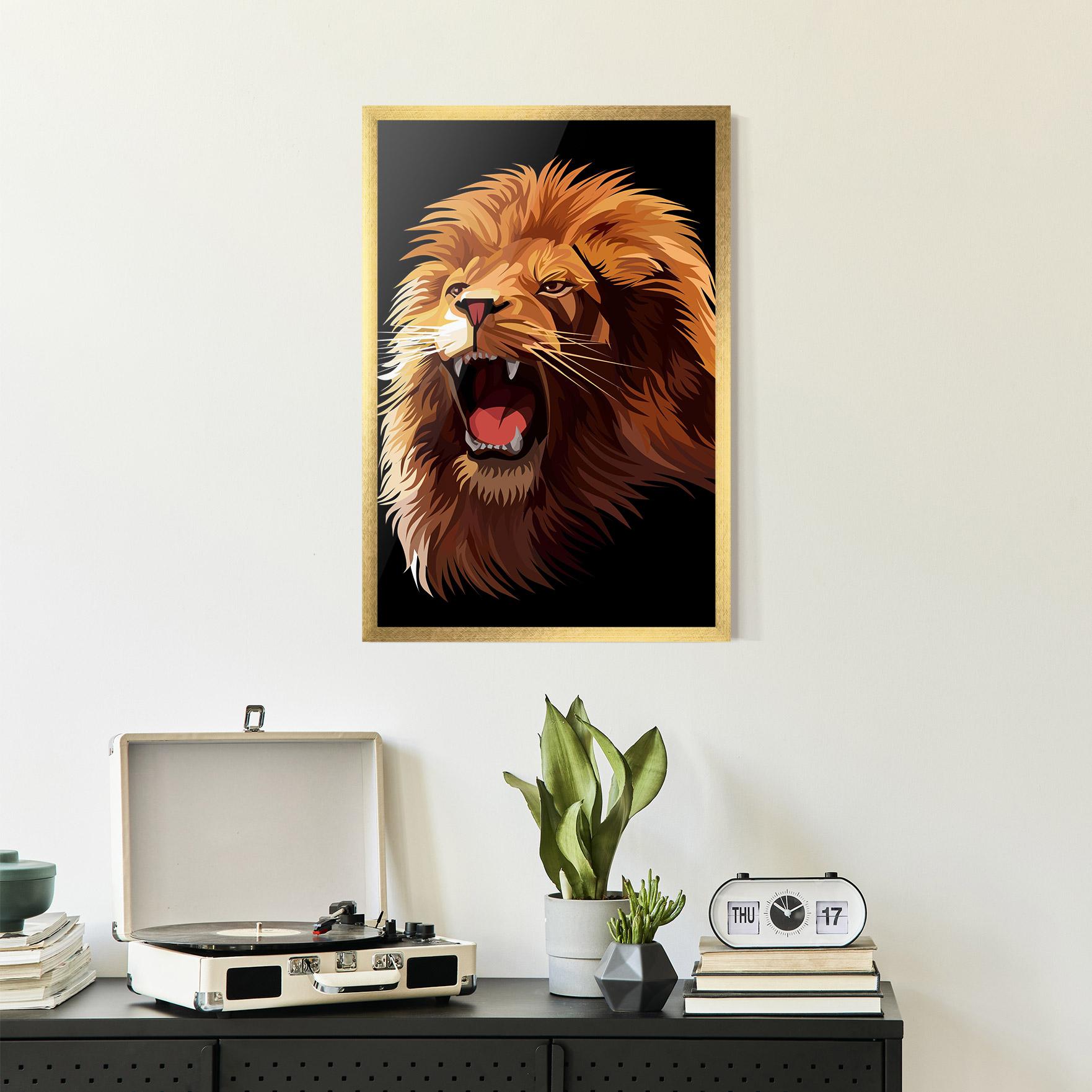 Keretezett Poszter Angry Lion Head mockup 2