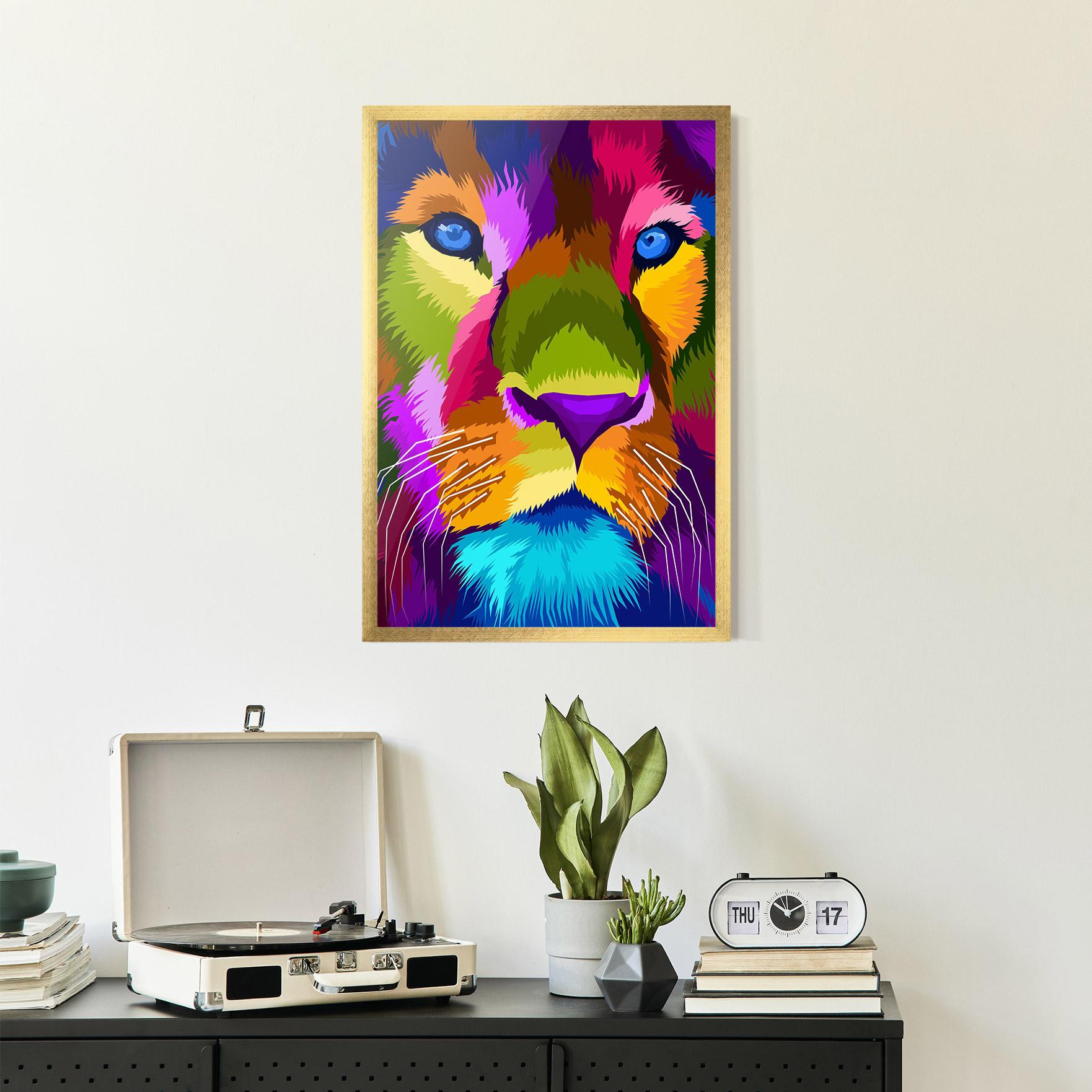 Keretezett Poszter Color Lion Close Up mockup 2