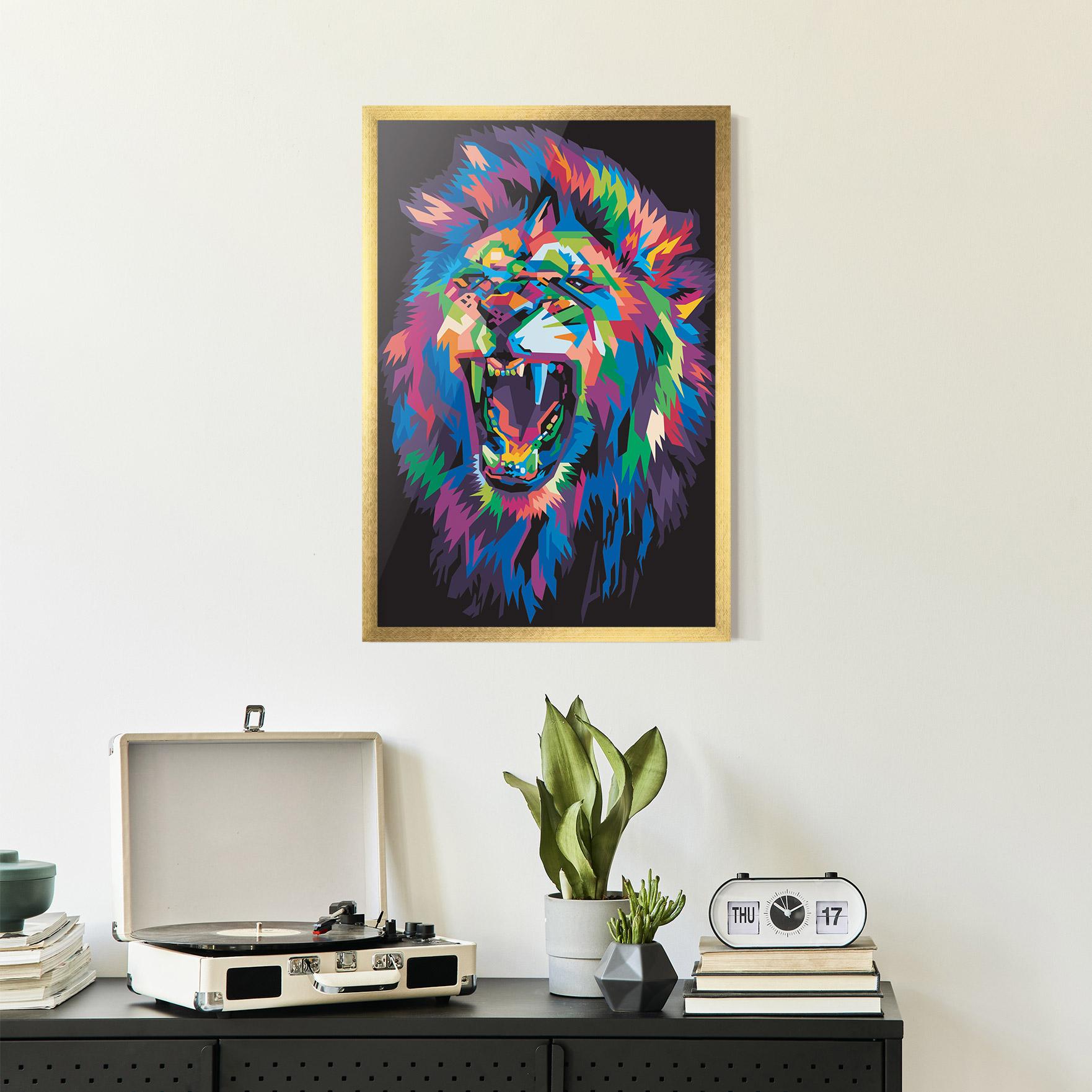 Keretezett Poszter Colorful Lion Head mockup 2