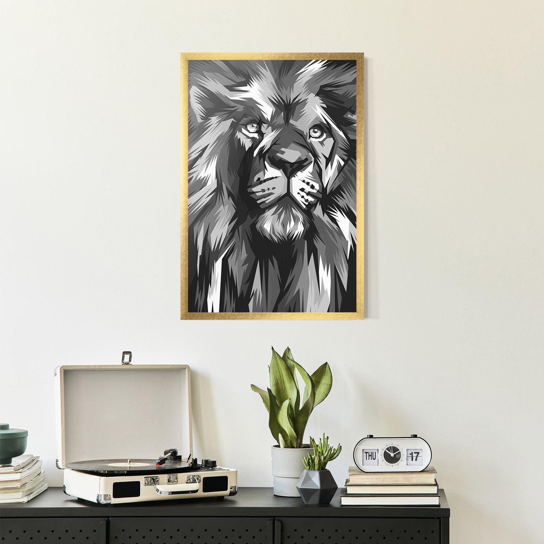 Keretezett Poszter Grey Head Lion mockup 2
