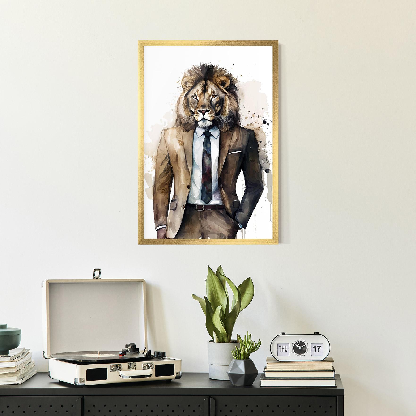 Keretezett Poszter Lion In Suit mockup 2