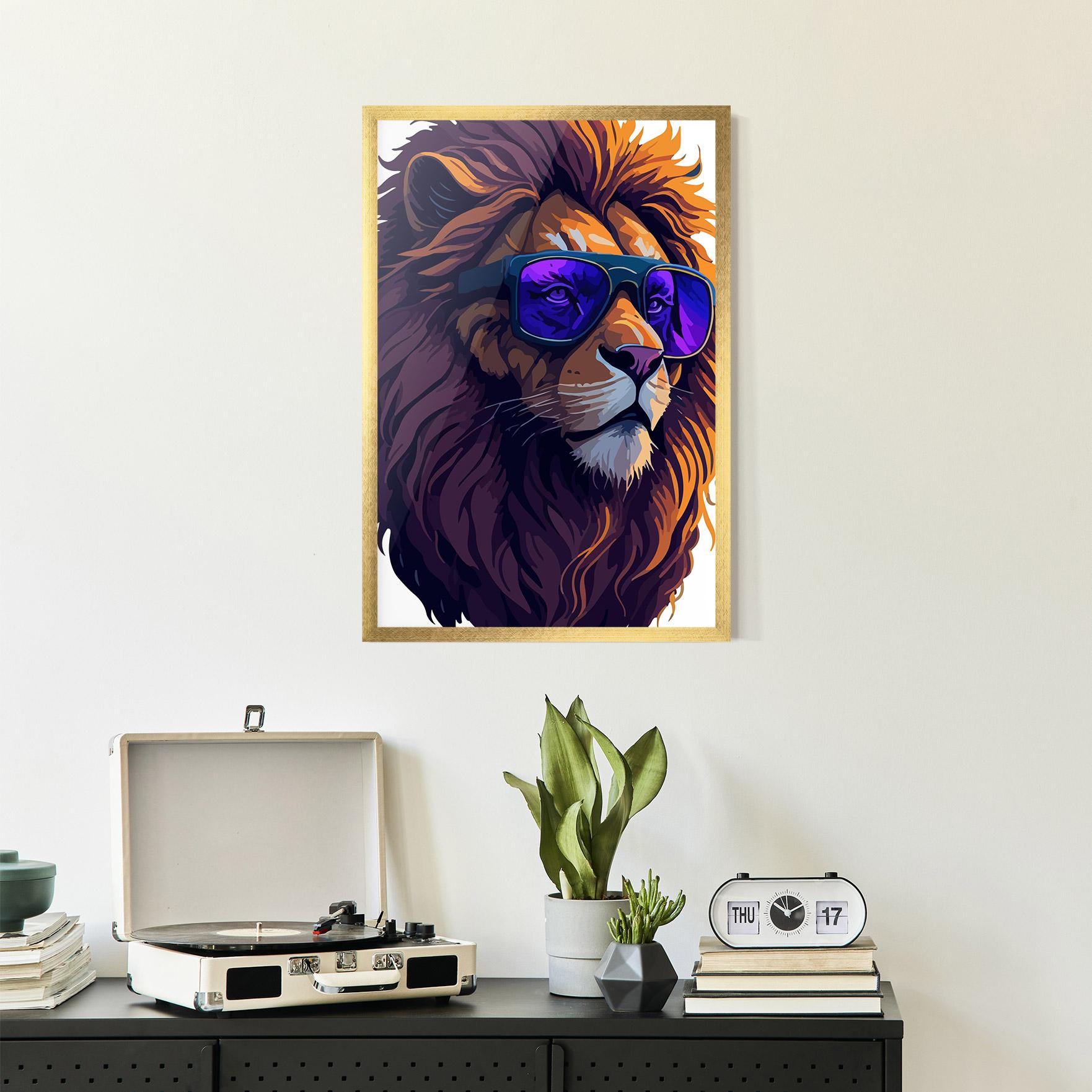 Keretezett Poszter Purple Glassesc Lion mockup 2