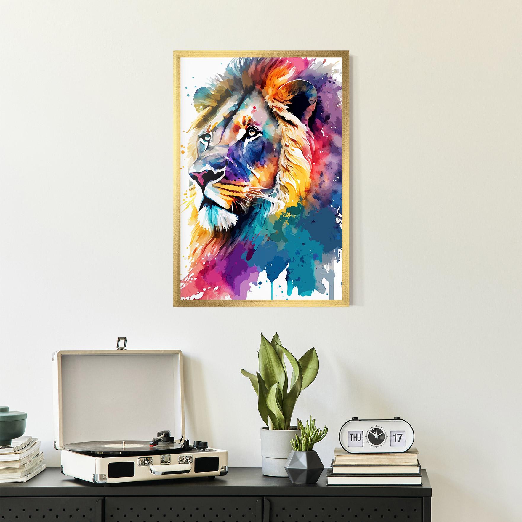 Keretezett Poszter Vibrant Color Lion mockup 2