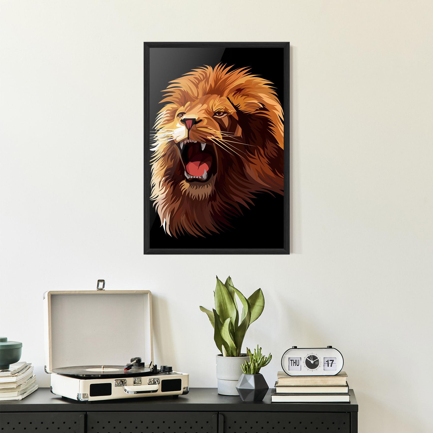 Keretezett Poszter Angry Lion Head mockup 2