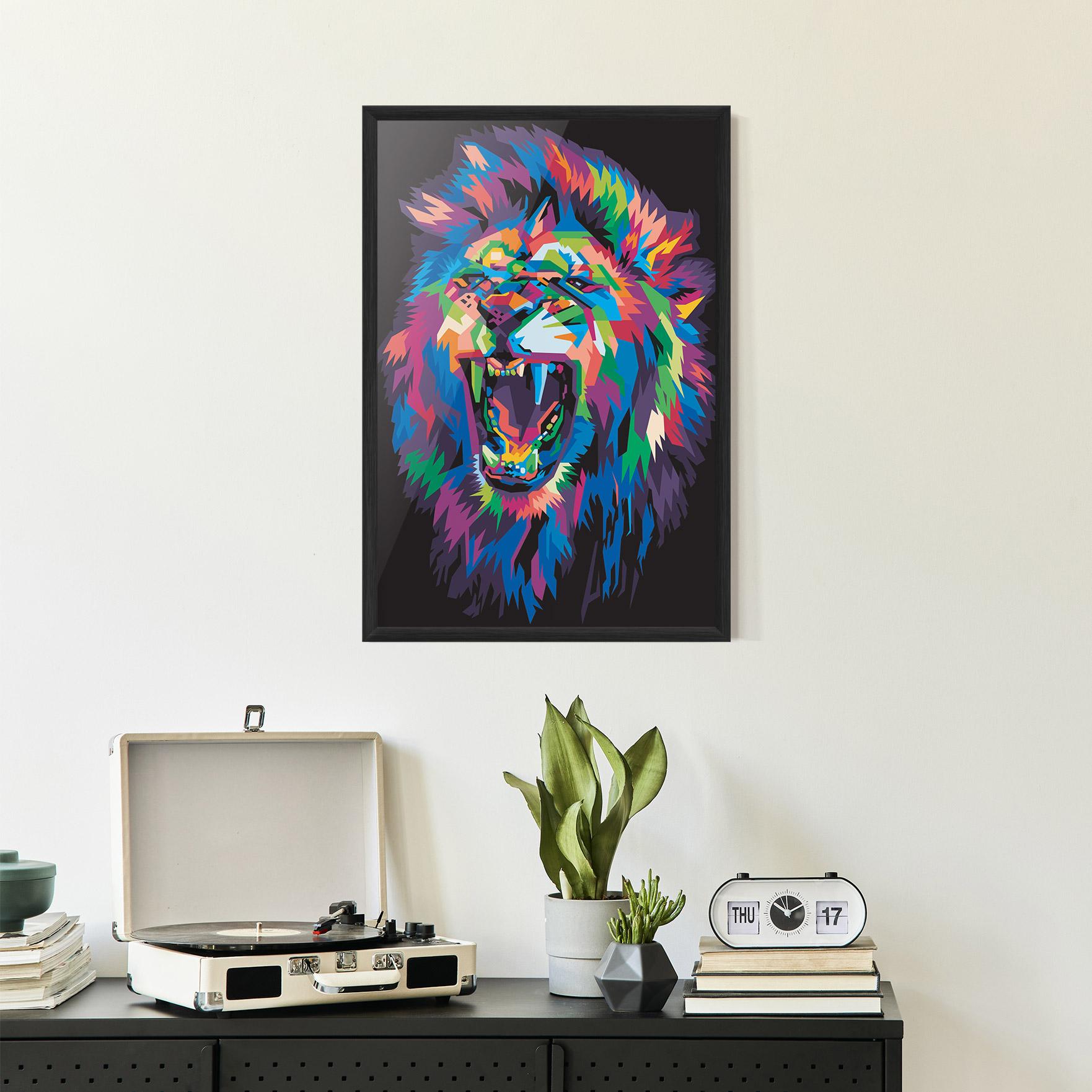 Keretezett Poszter Colorful Lion Head mockup 2