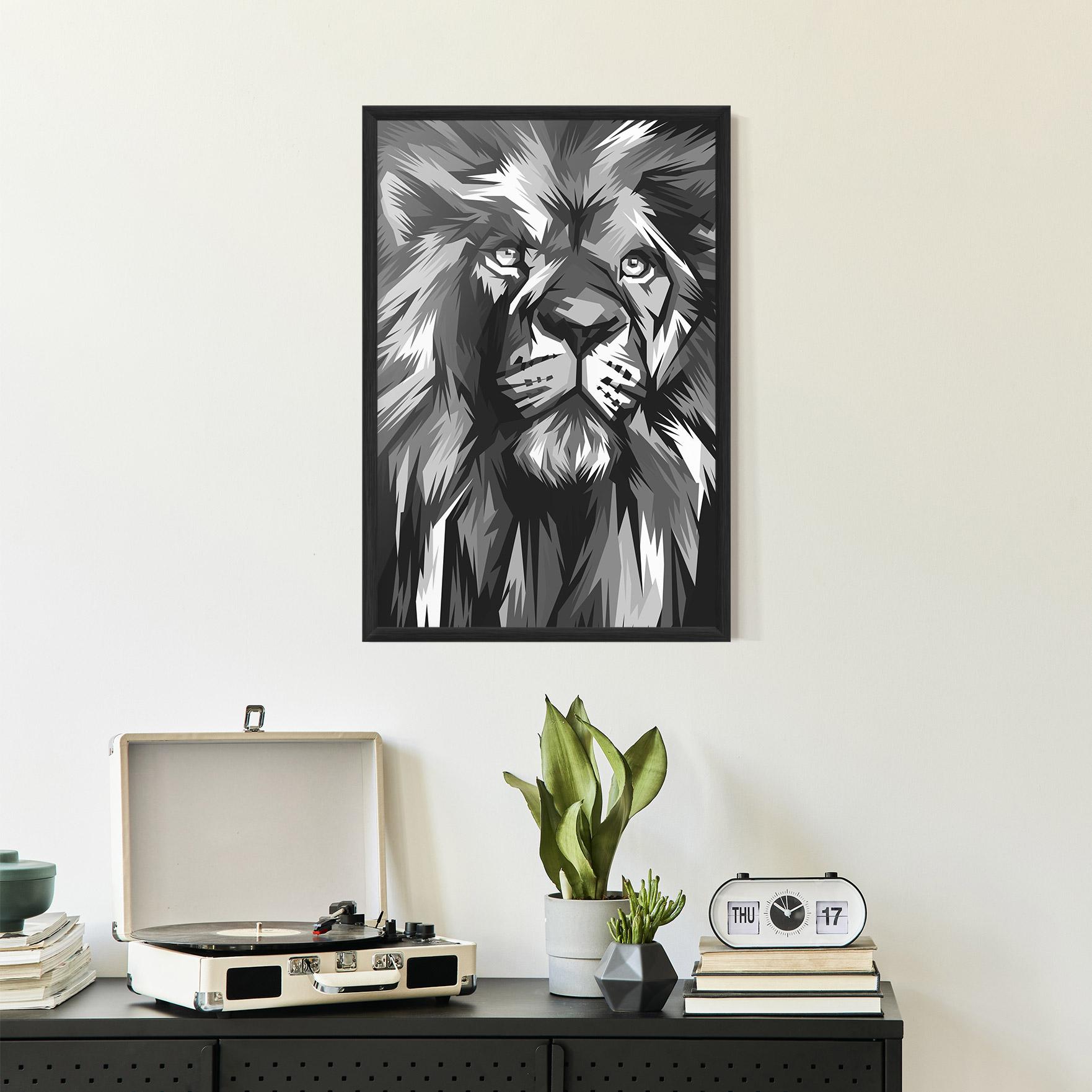 Keretezett Poszter Grey Head Lion mockup 2