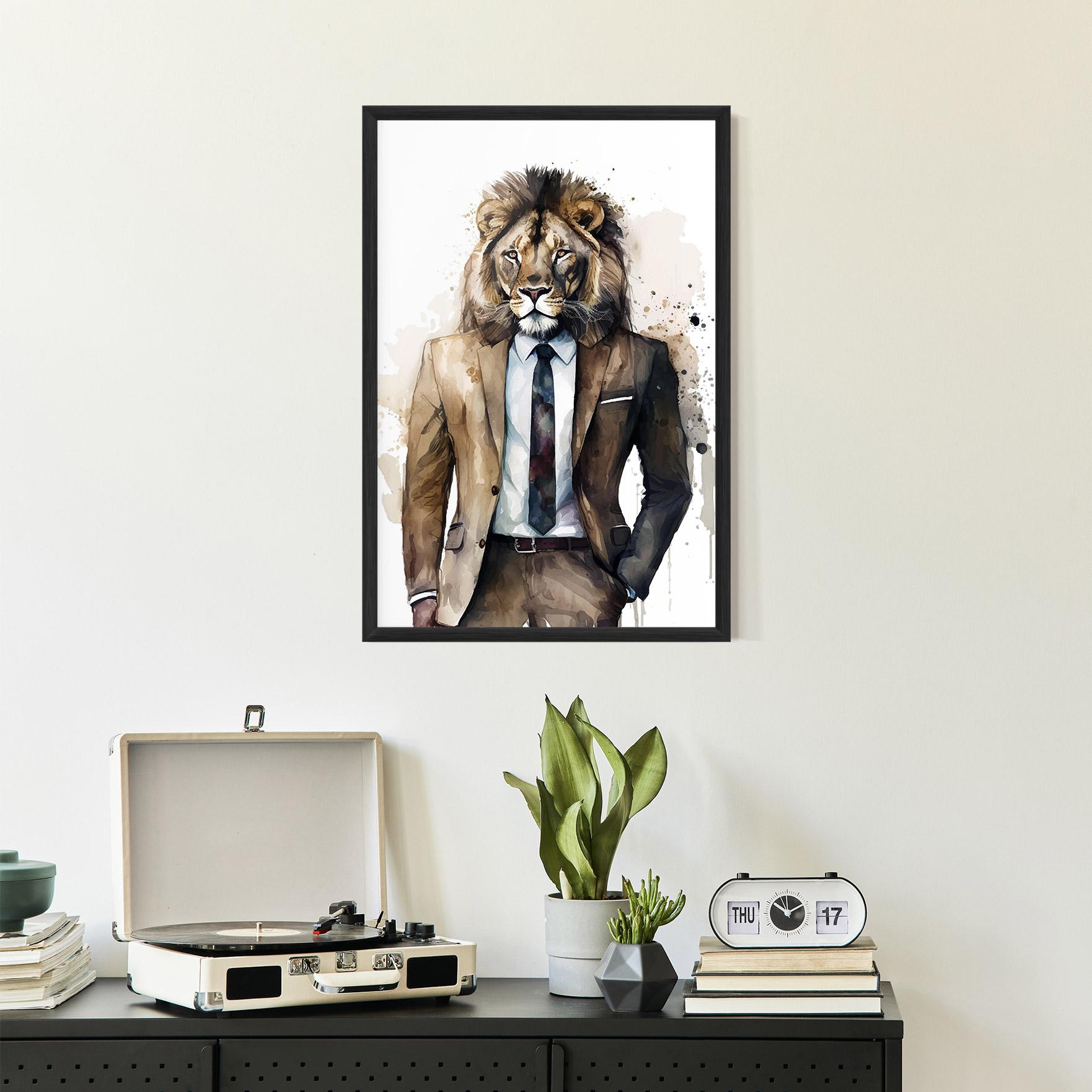 Keretezett Poszter Lion In Suit mockup 2