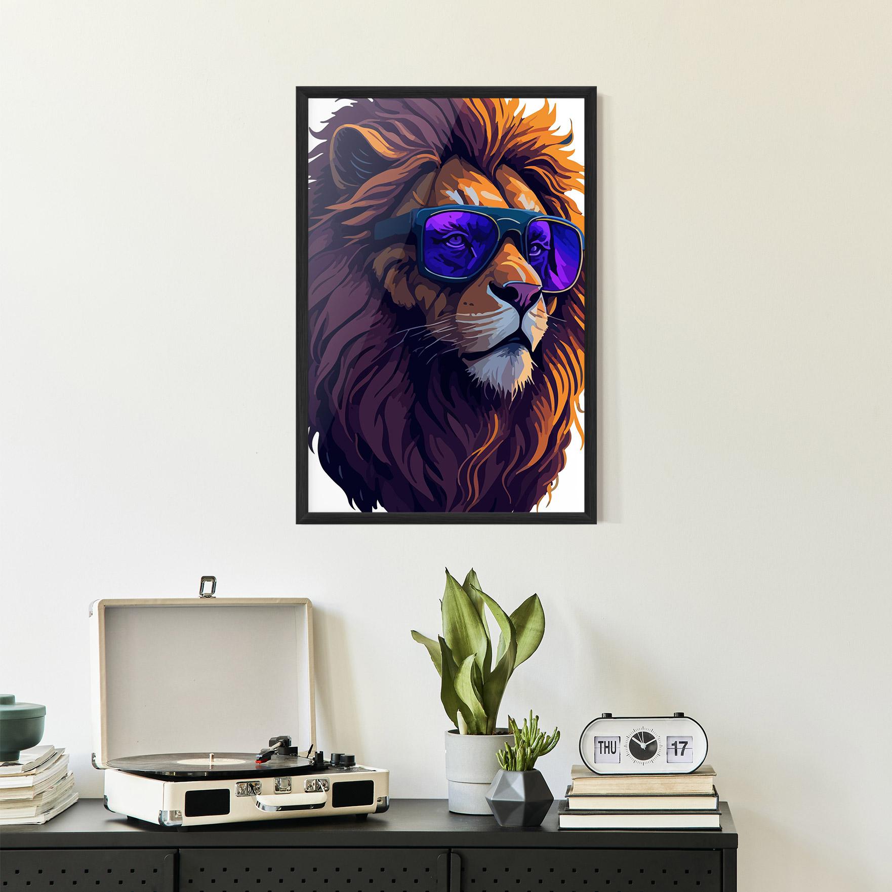 Keretezett Poszter Purple Glassesc Lion mockup 2
