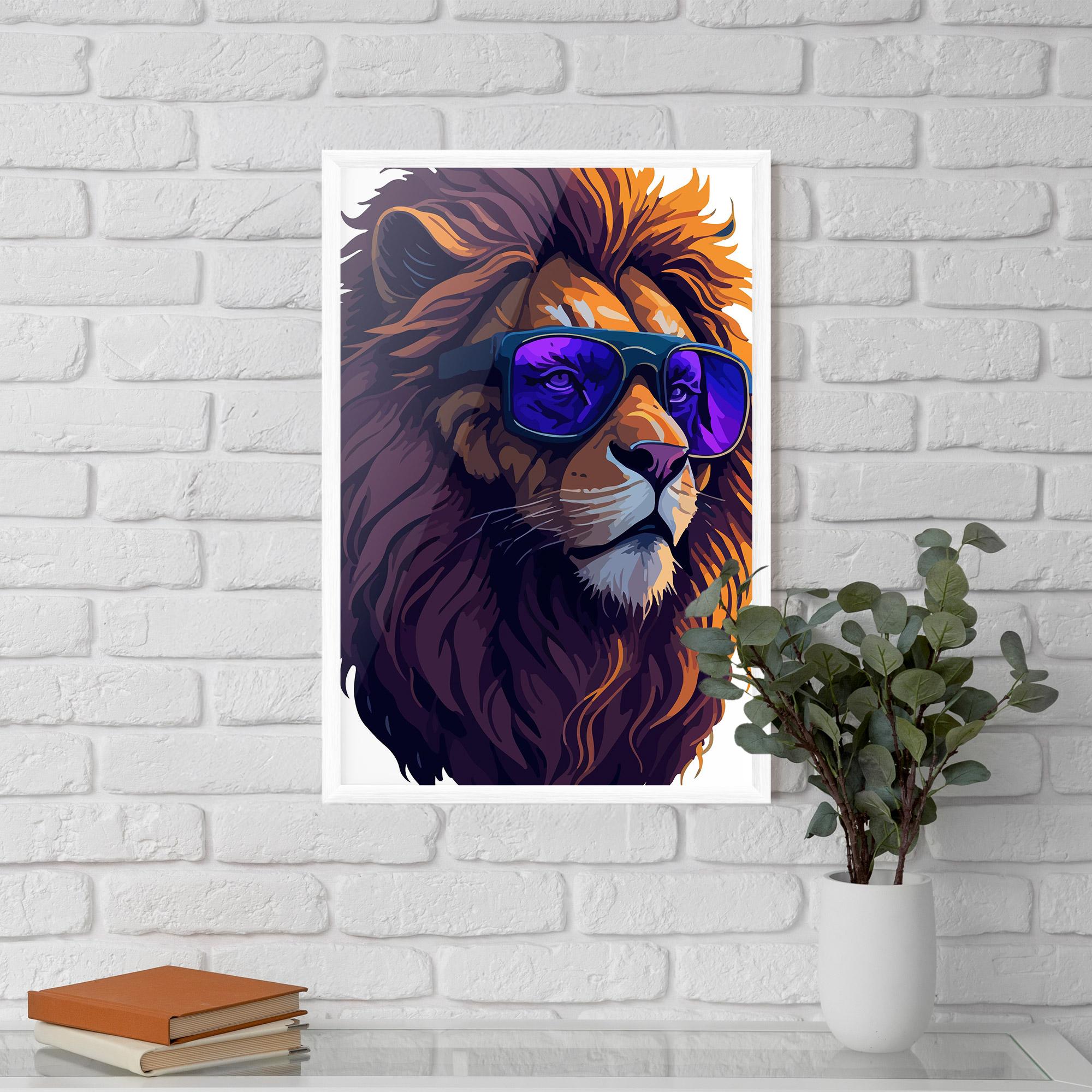 Keretezett Poszter Purple Glassesc Lion mockup 5