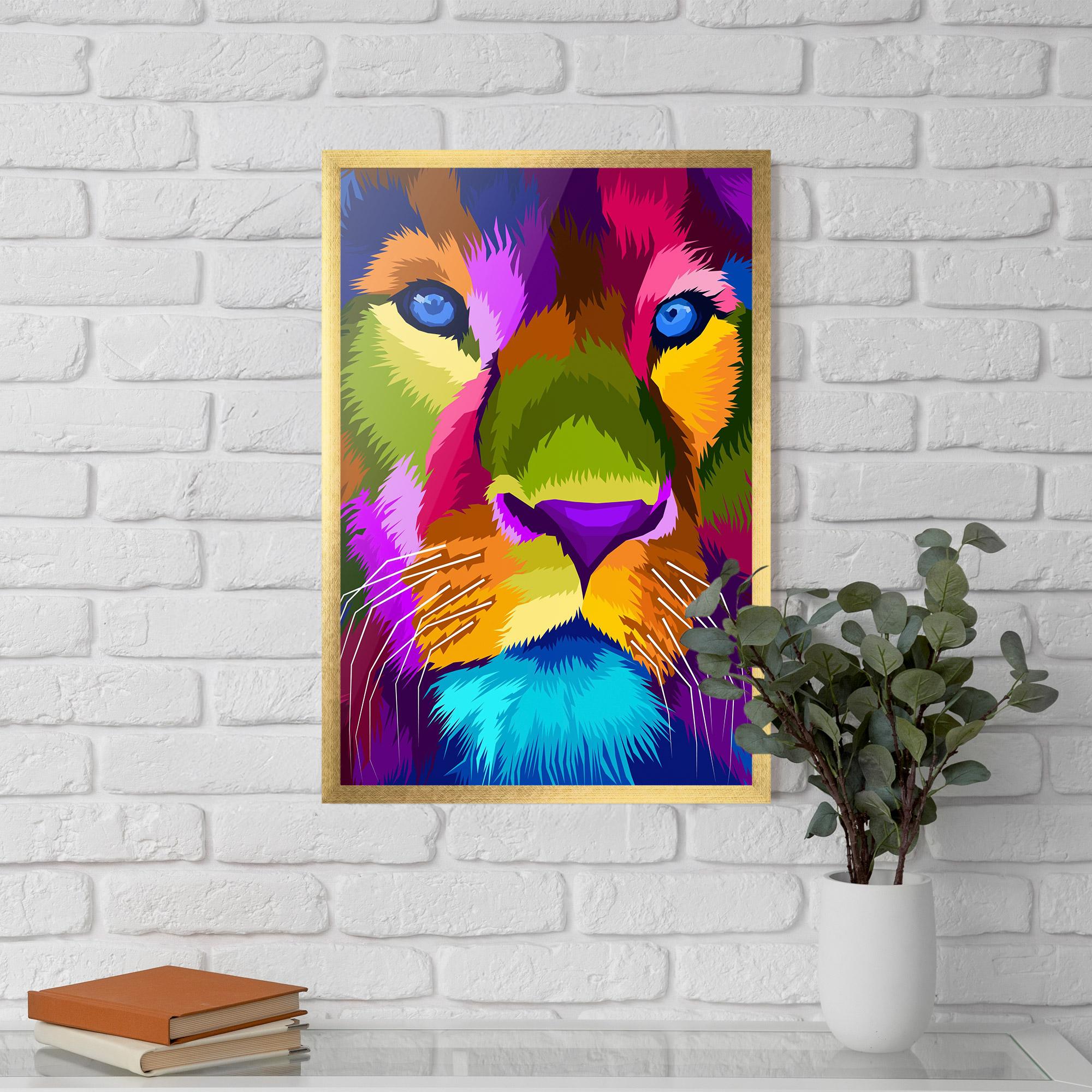 Keretezett Poszter Color Lion Close Up mockup 5