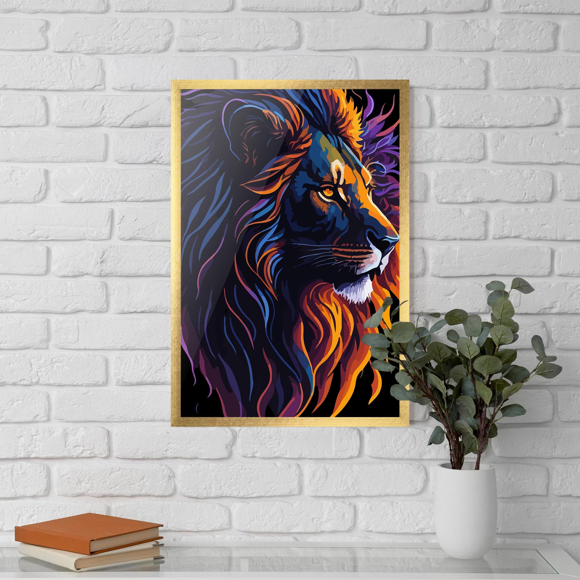 Keretezett Poszter Colorful Lion On Black mockup 5