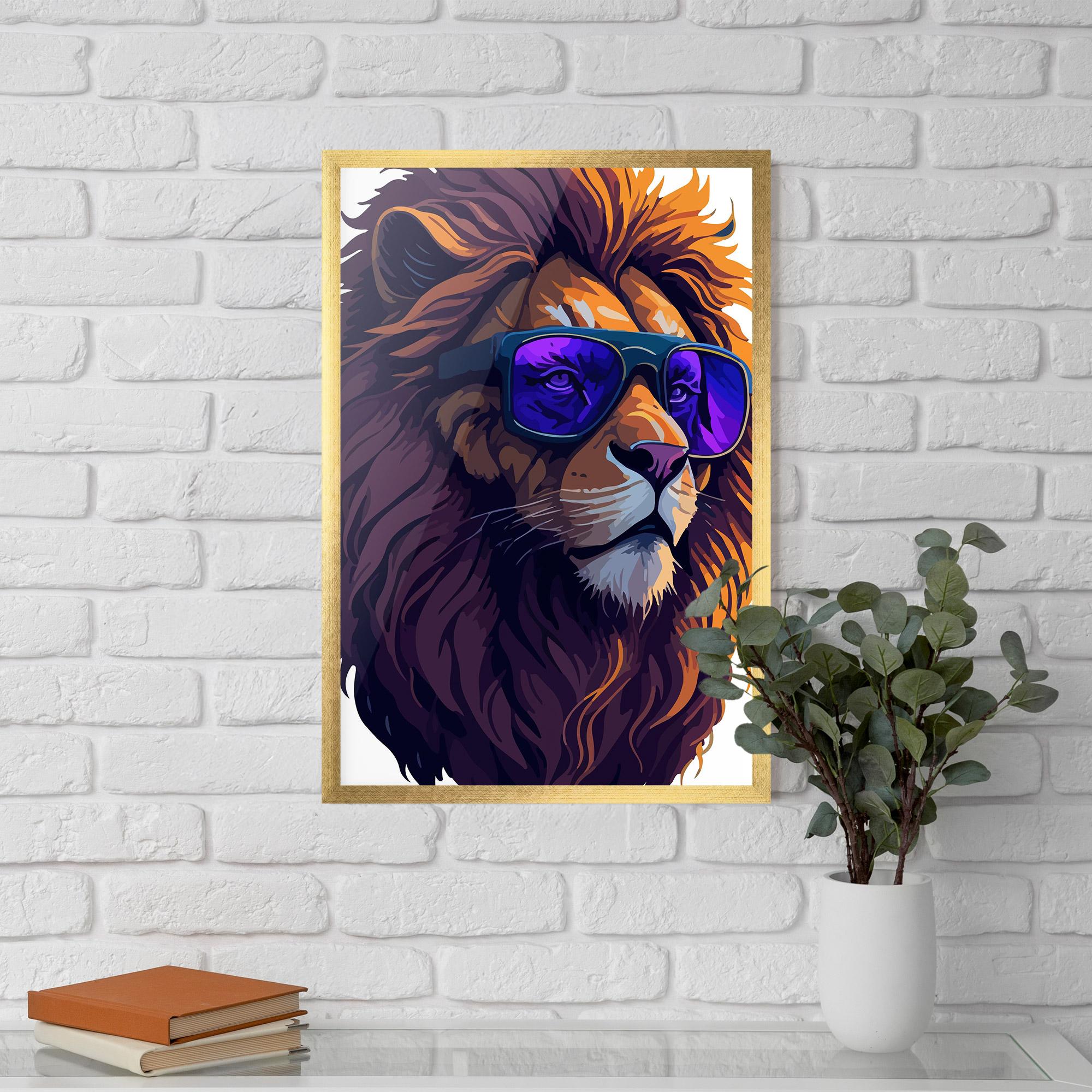 Keretezett Poszter Purple Glassesc Lion mockup 5