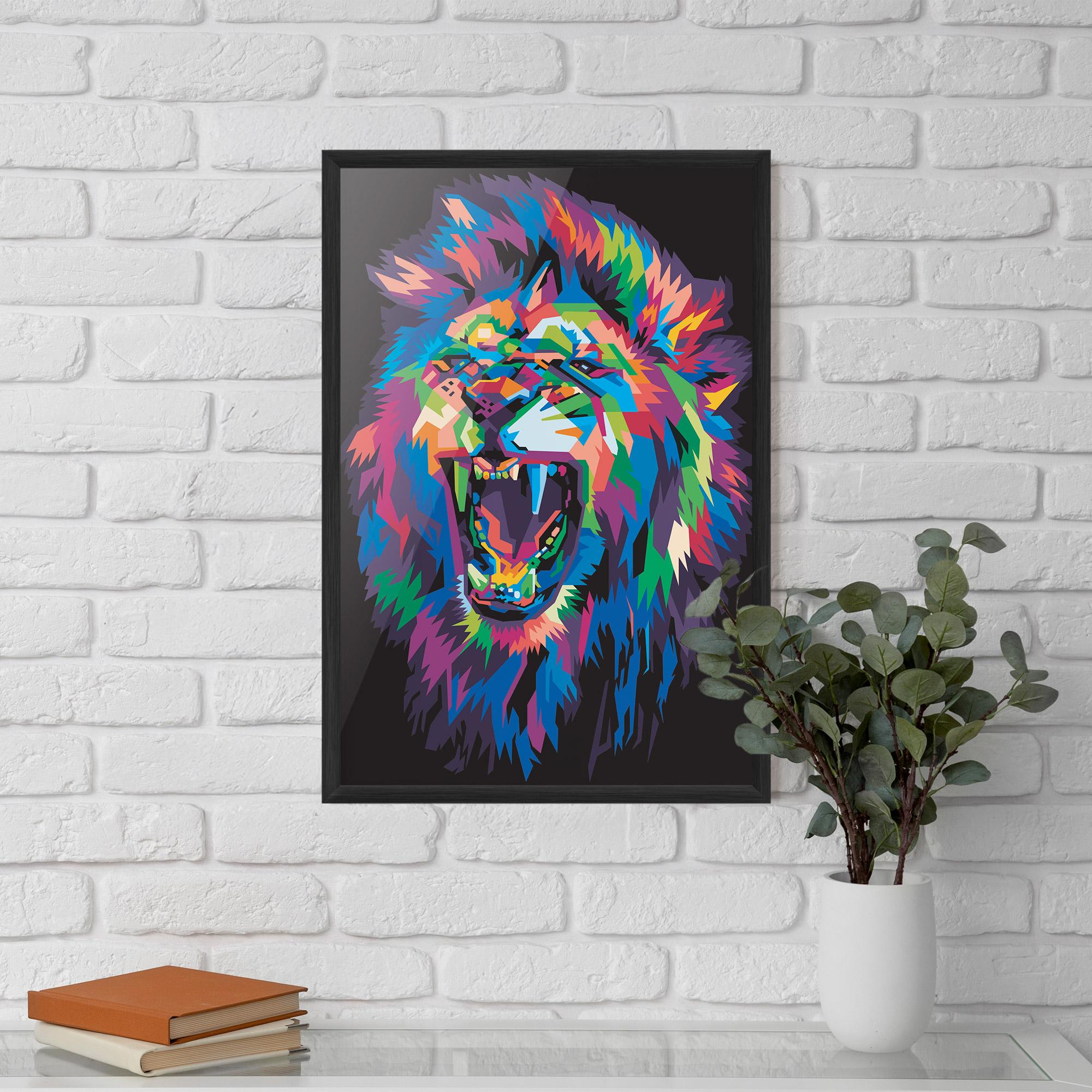 Keretezett Poszter Colorful Lion Head mockup 5