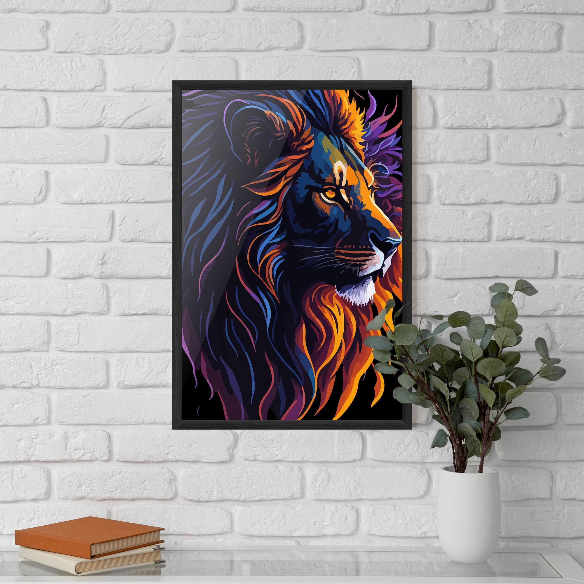 Keretezett Poszter Colorful Lion On Black mockup 5