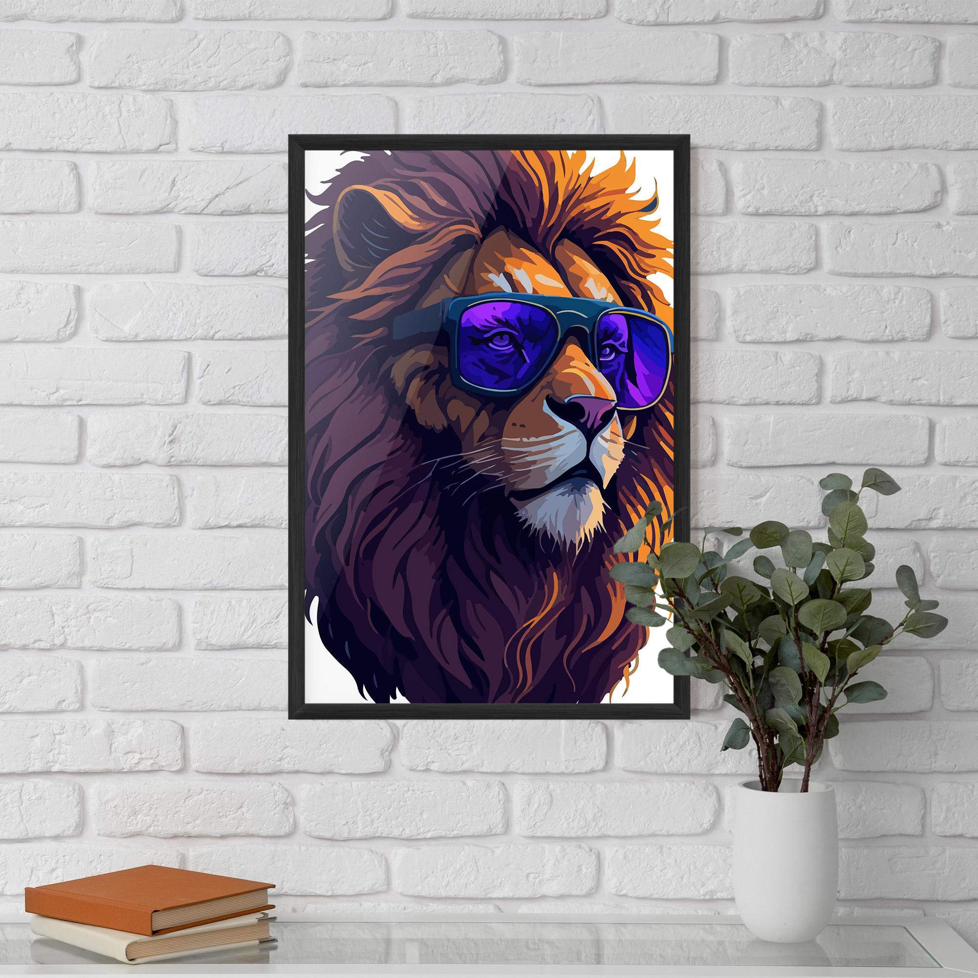 Keretezett Poszter Purple Glassesc Lion mockup 5