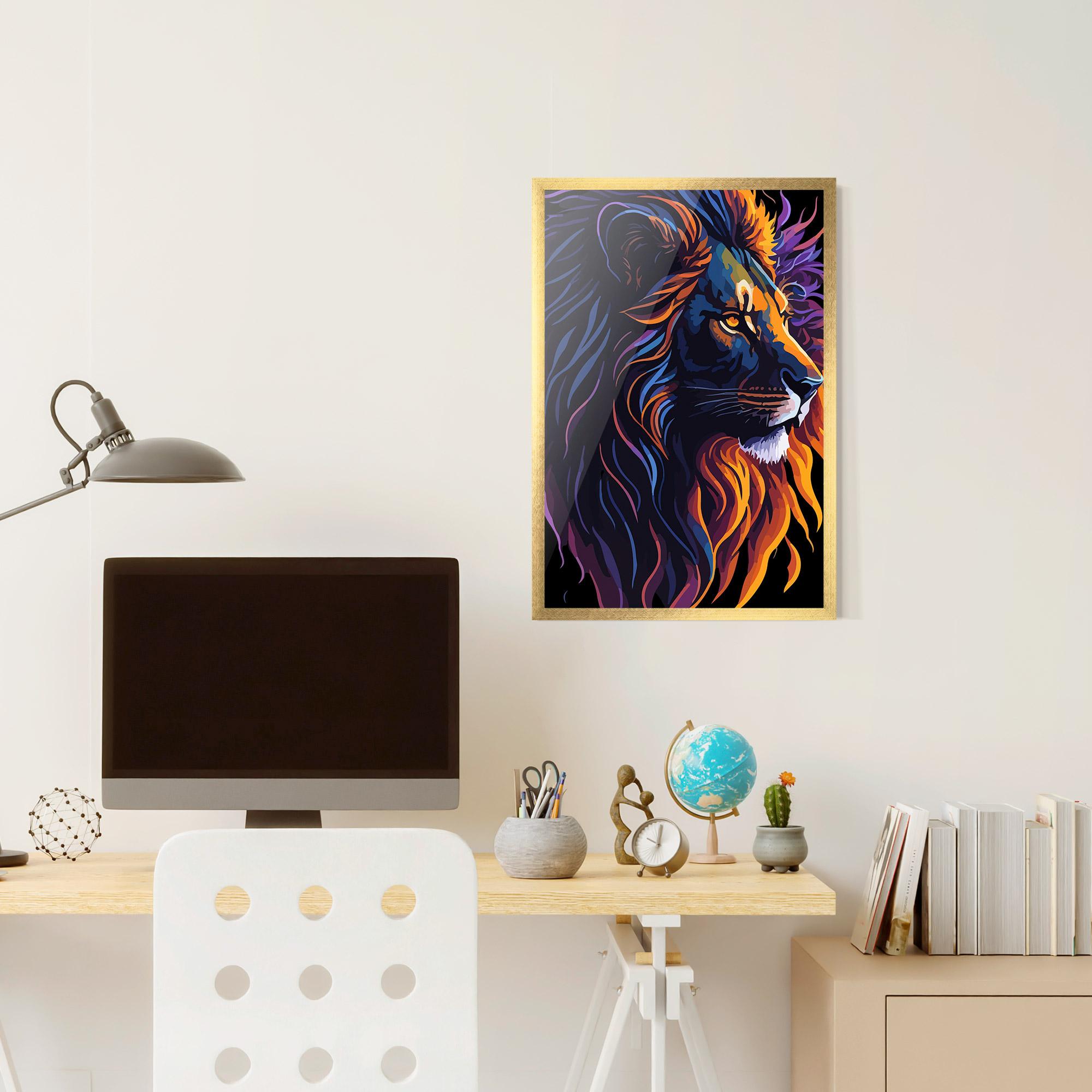 Keretezett Poszter Colorful Lion On Black mockup 6