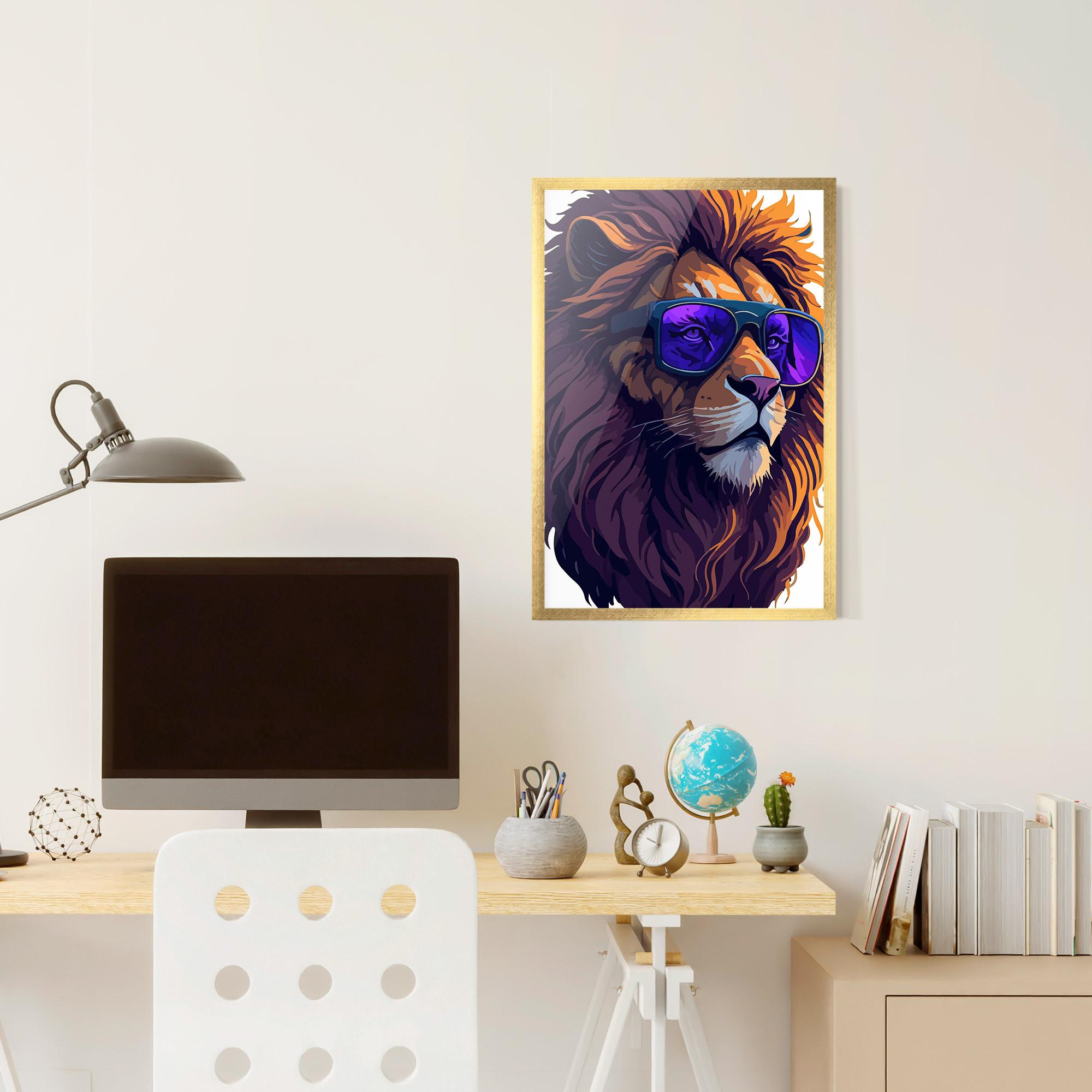 Keretezett Poszter Purple Glassesc Lion mockup 6