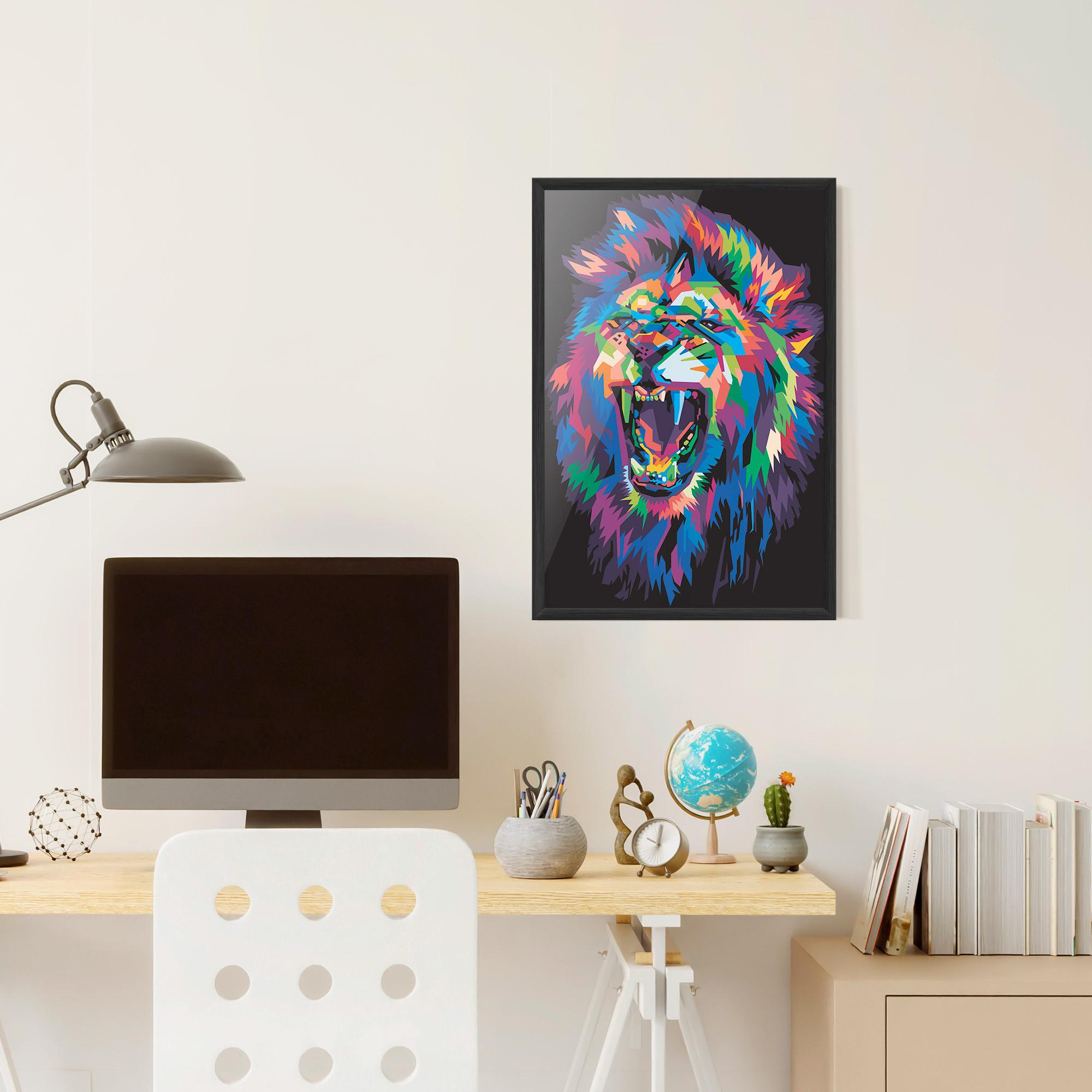 Keretezett Poszter Colorful Lion Head mockup 6