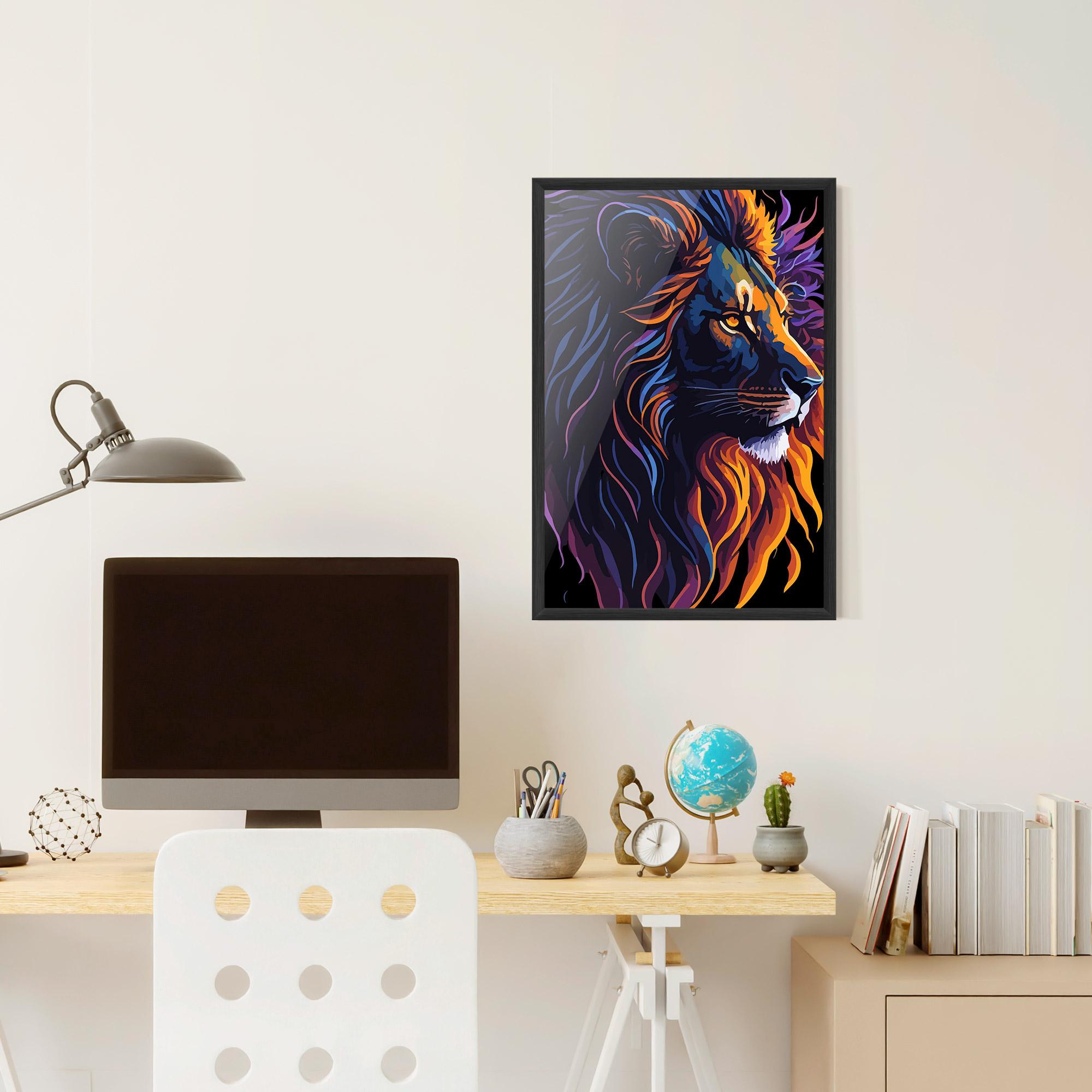 Keretezett Poszter Colorful Lion On Black mockup 6
