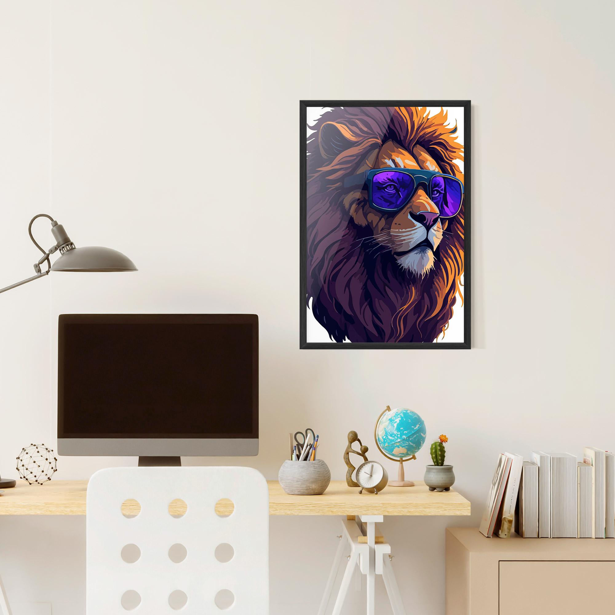 Keretezett Poszter Purple Glassesc Lion mockup 6