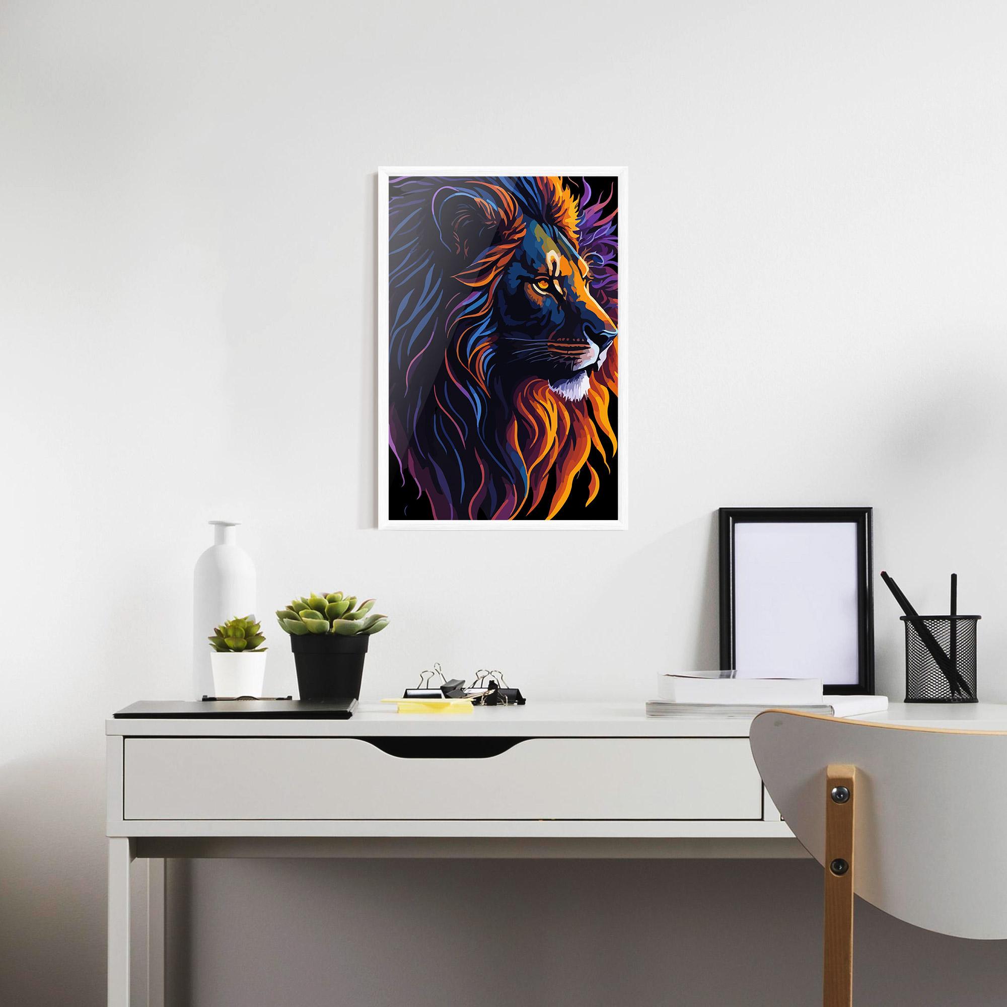 Keretezett Poszter Colorful Lion On Black mockup 7