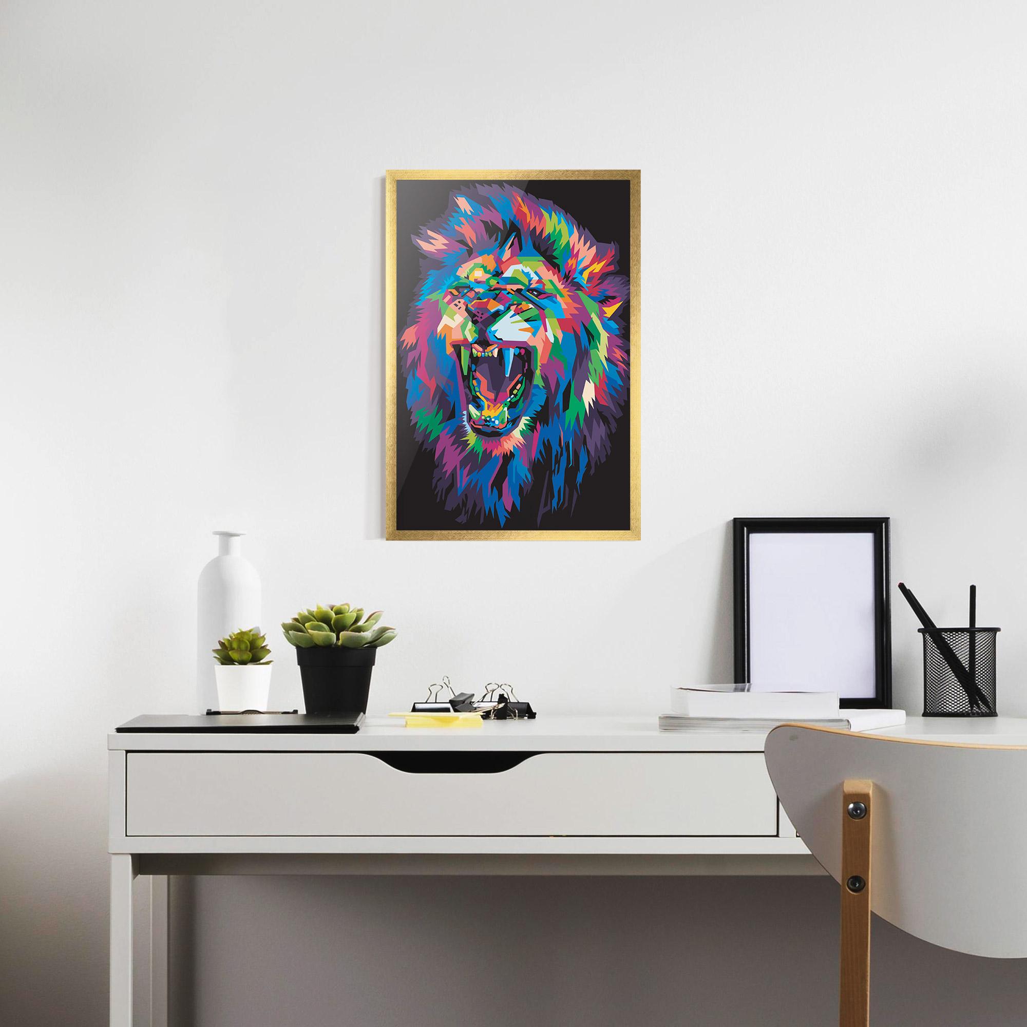 Keretezett Poszter Colorful Lion Head mockup 7