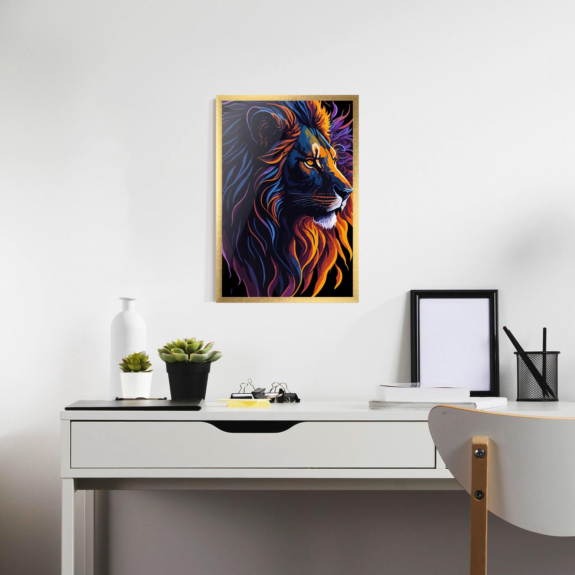 Keretezett Poszter Colorful Lion On Black mockup 7
