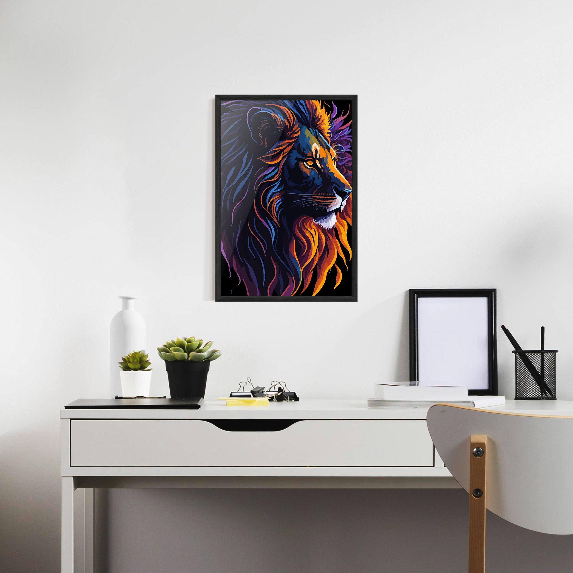 Keretezett Poszter Colorful Lion On Black mockup 7