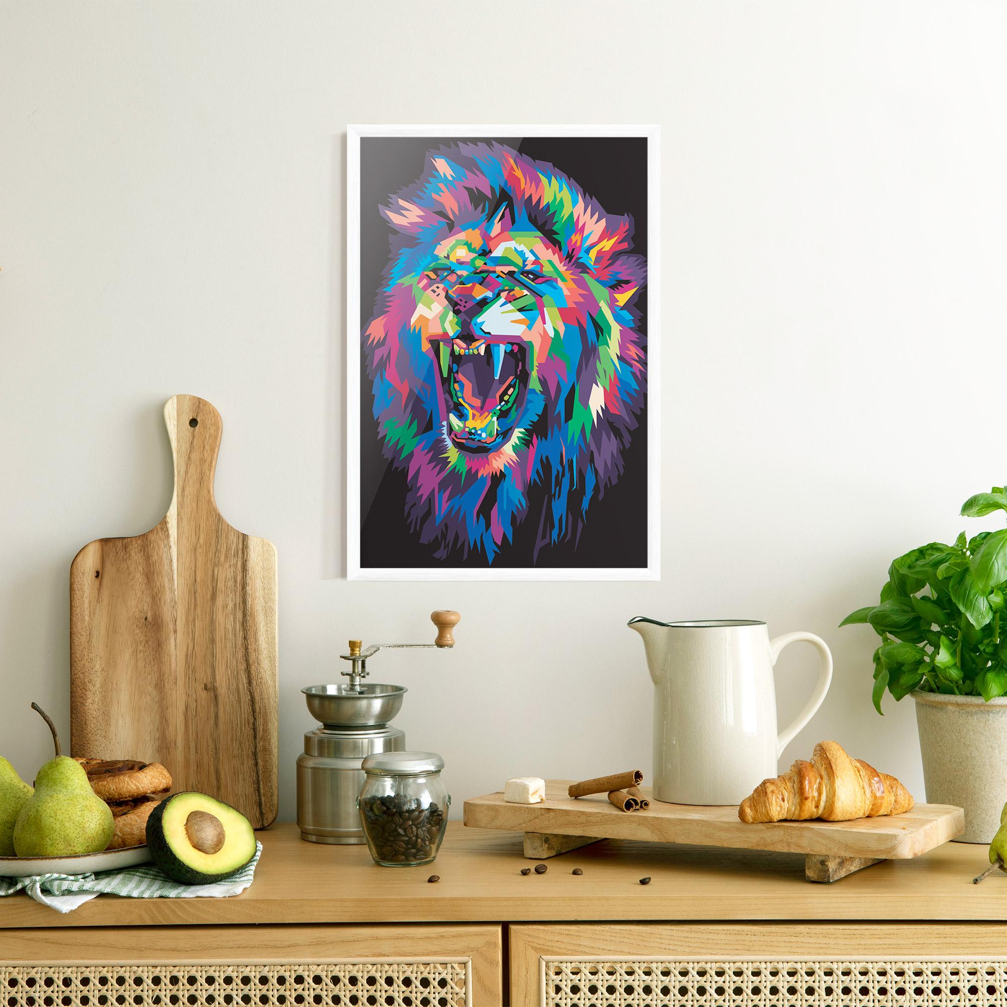 Keretezett Poszter Colorful Lion Head mockup 8