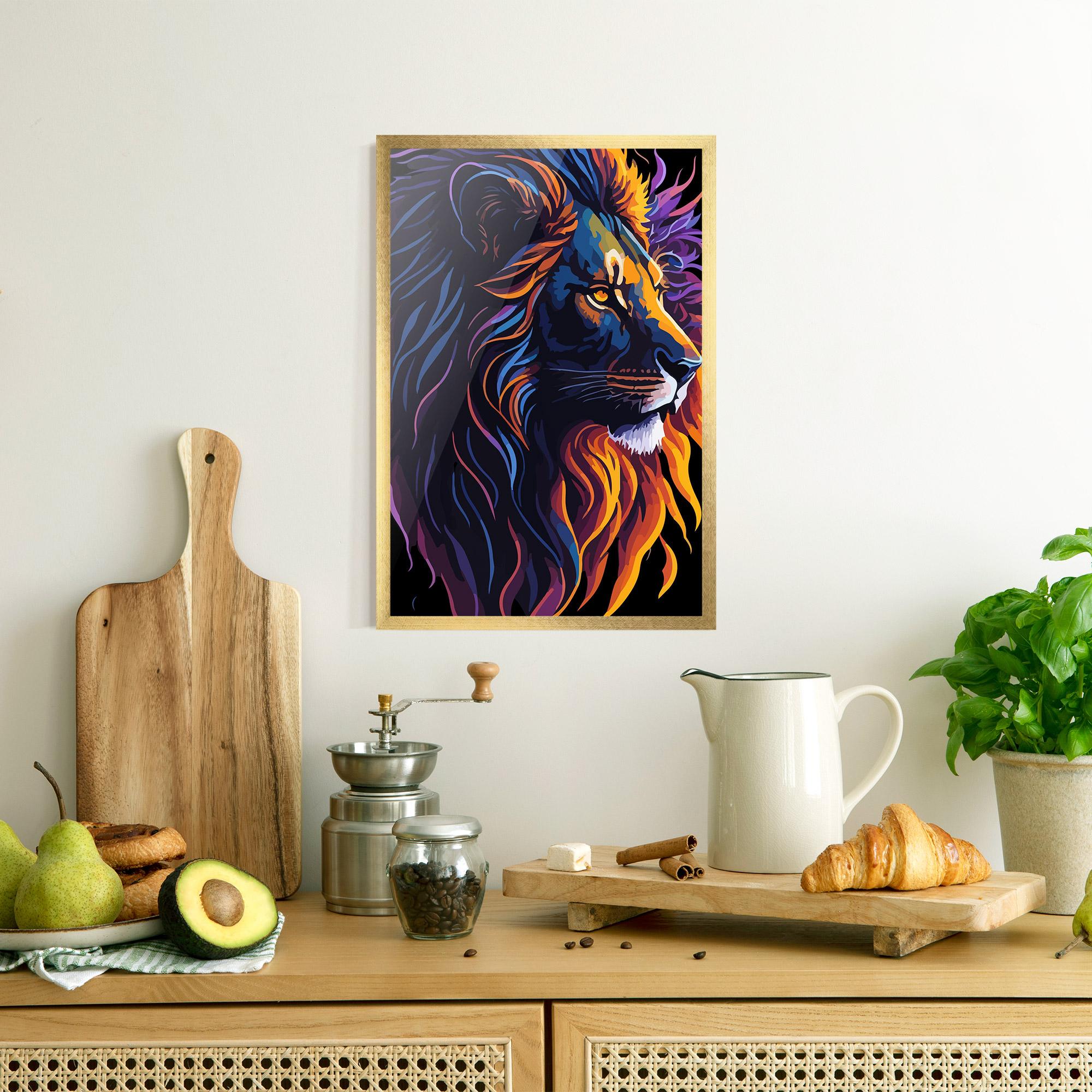 Keretezett Poszter Colorful Lion On Black mockup 8