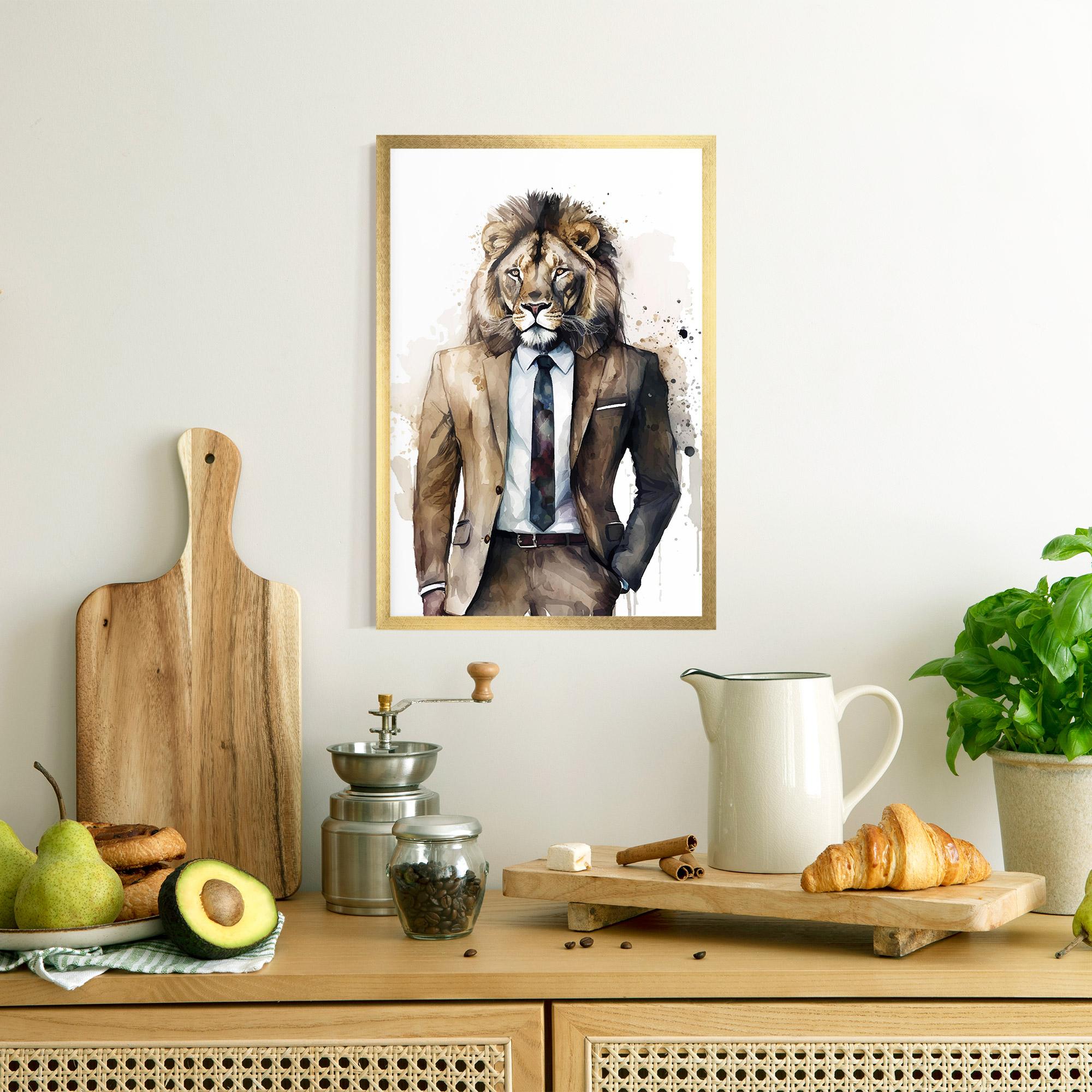 Keretezett Poszter Lion In Suit mockup 8