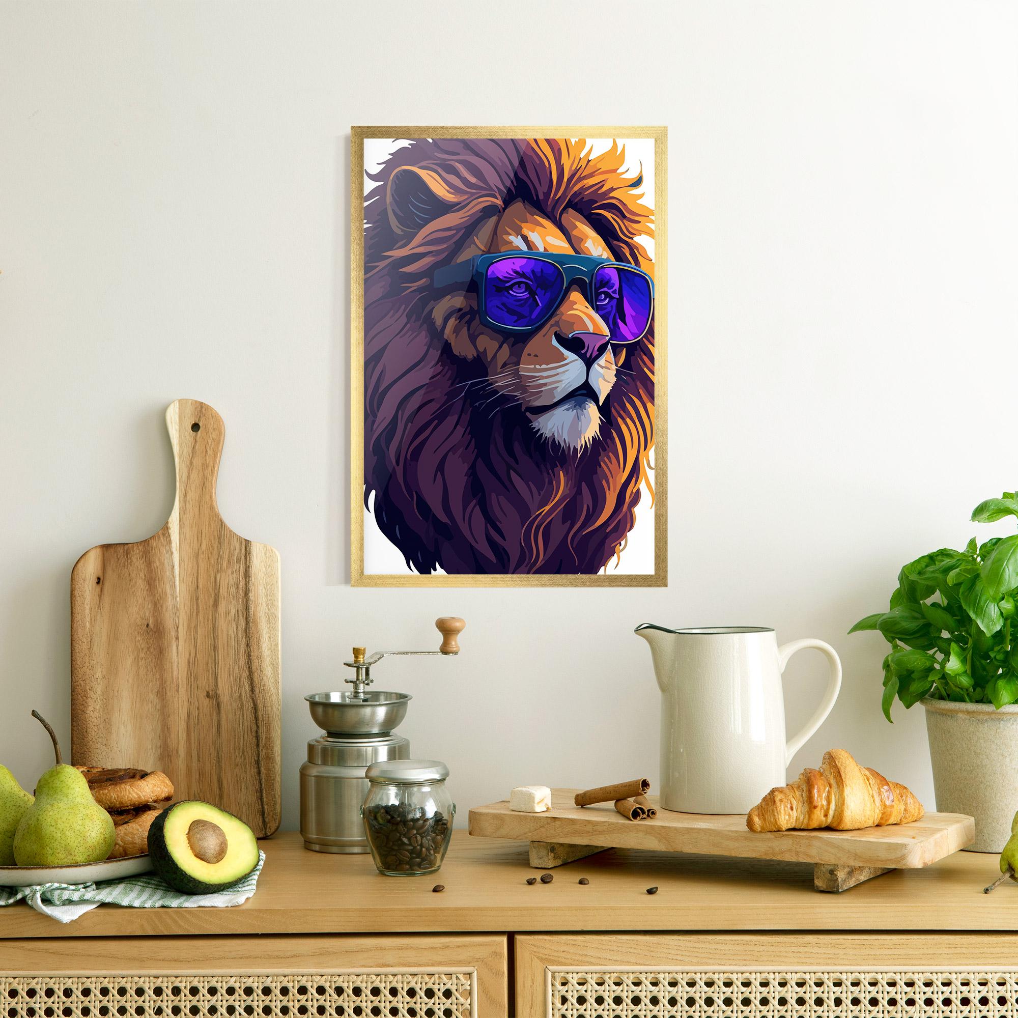 Keretezett Poszter Purple Glassesc Lion mockup 8
