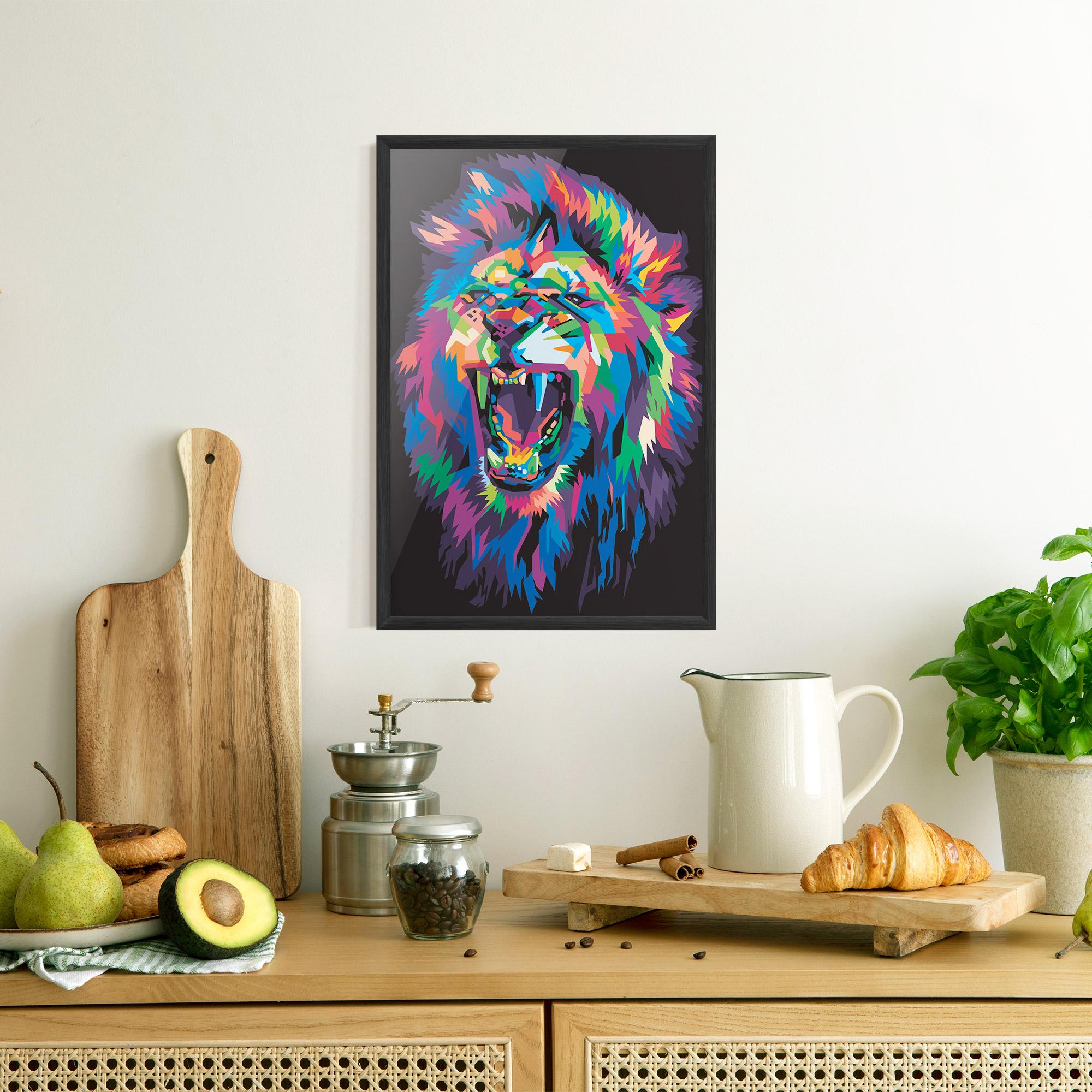 Keretezett Poszter Colorful Lion Head mockup 8