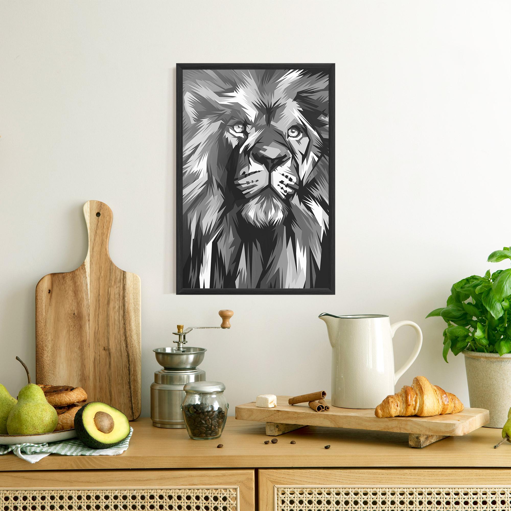Keretezett Poszter Grey Head Lion mockup 8