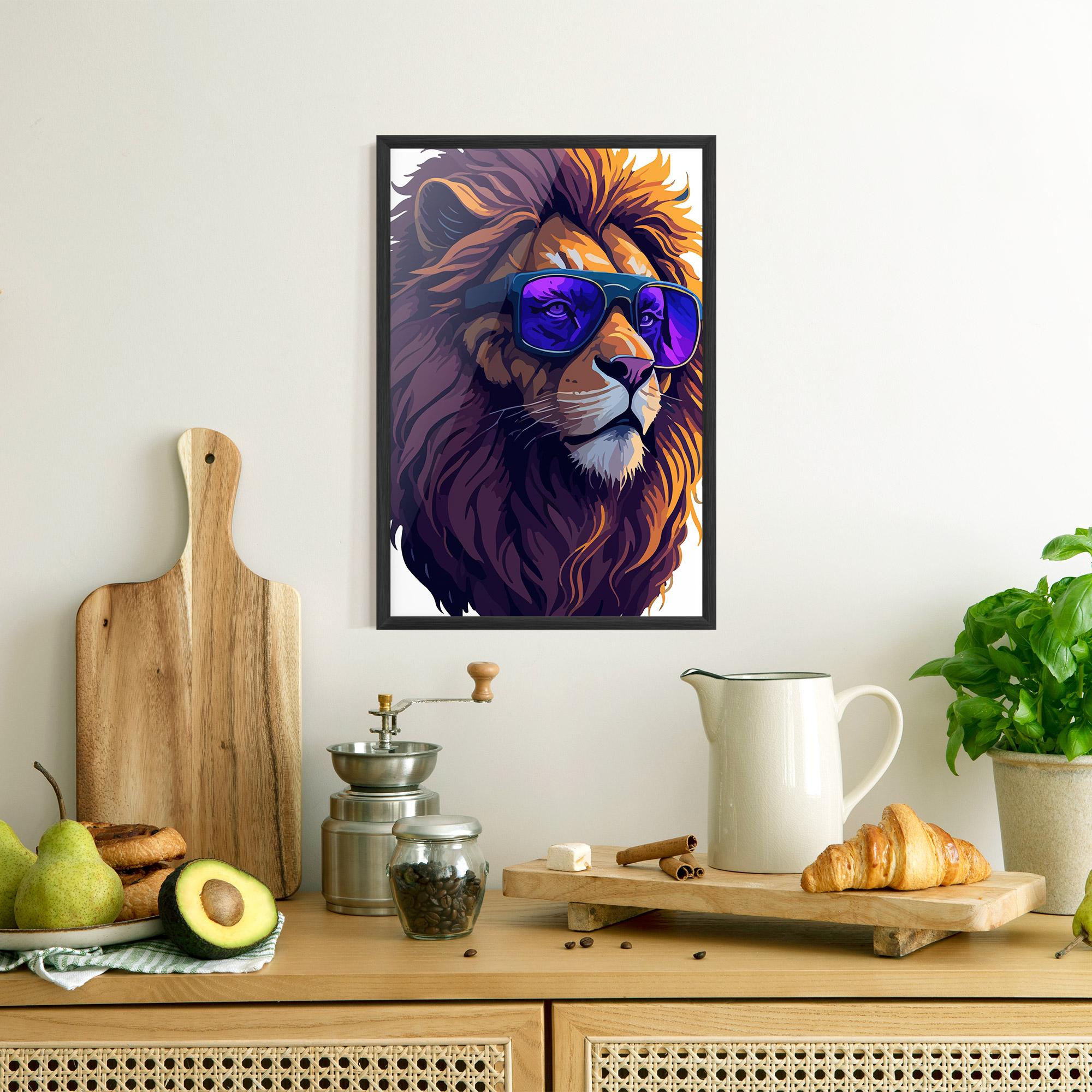 Keretezett Poszter Purple Glassesc Lion mockup 8