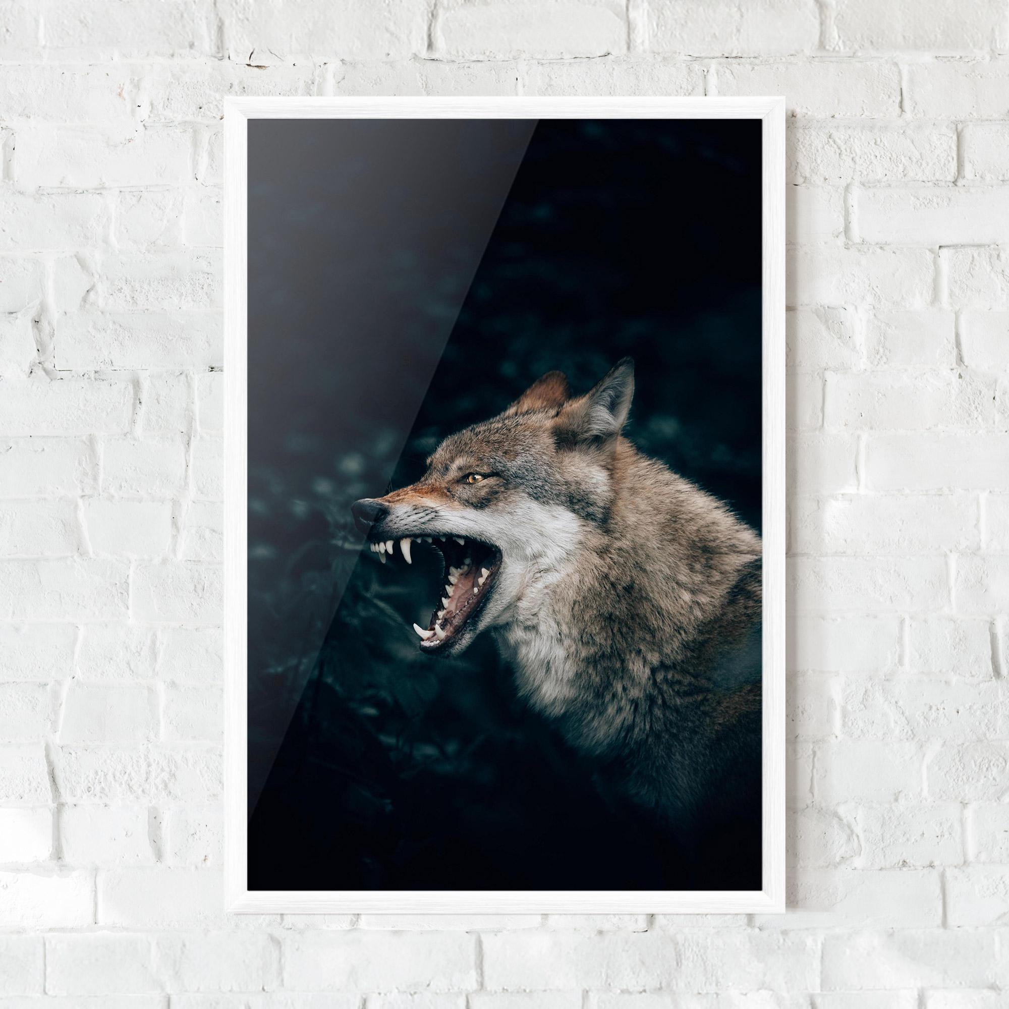 Keretezett Poszter Angry Wolf In The Forest mockup 0