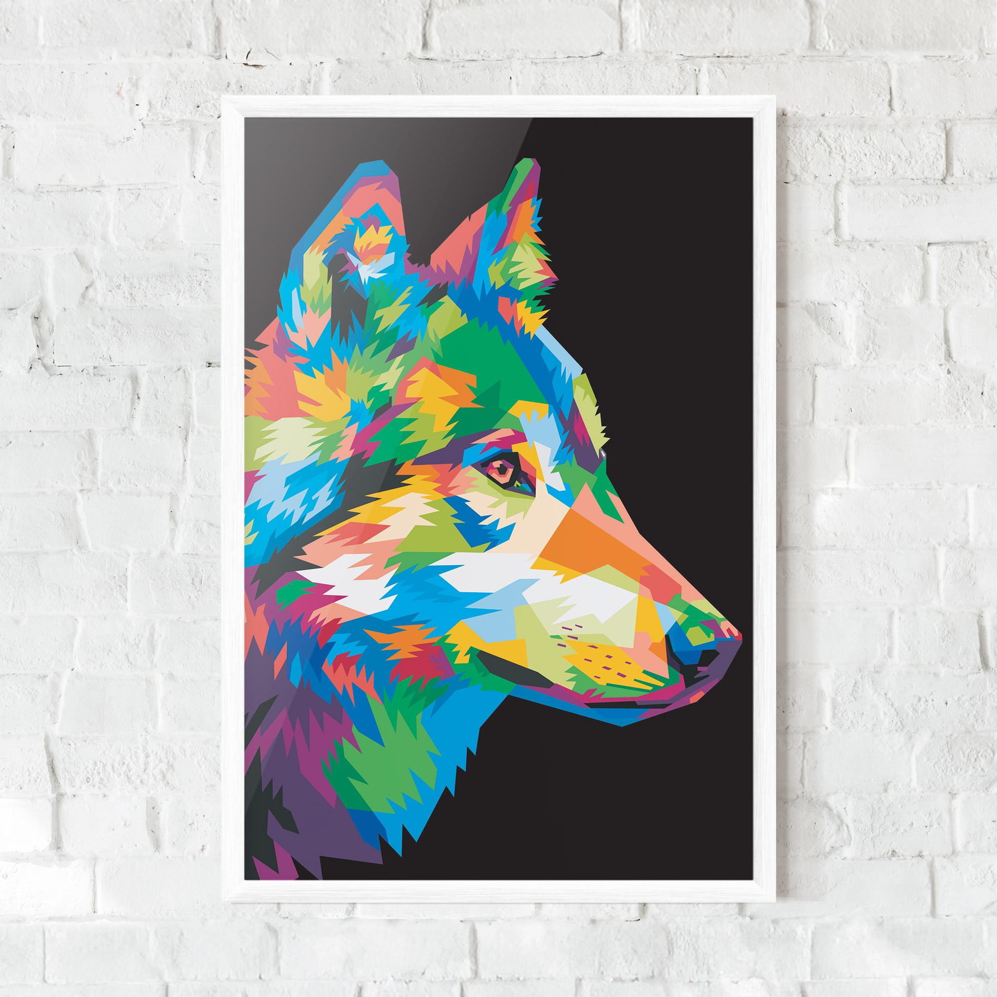Keretezett Poszter Colorful Wolf mockup 0