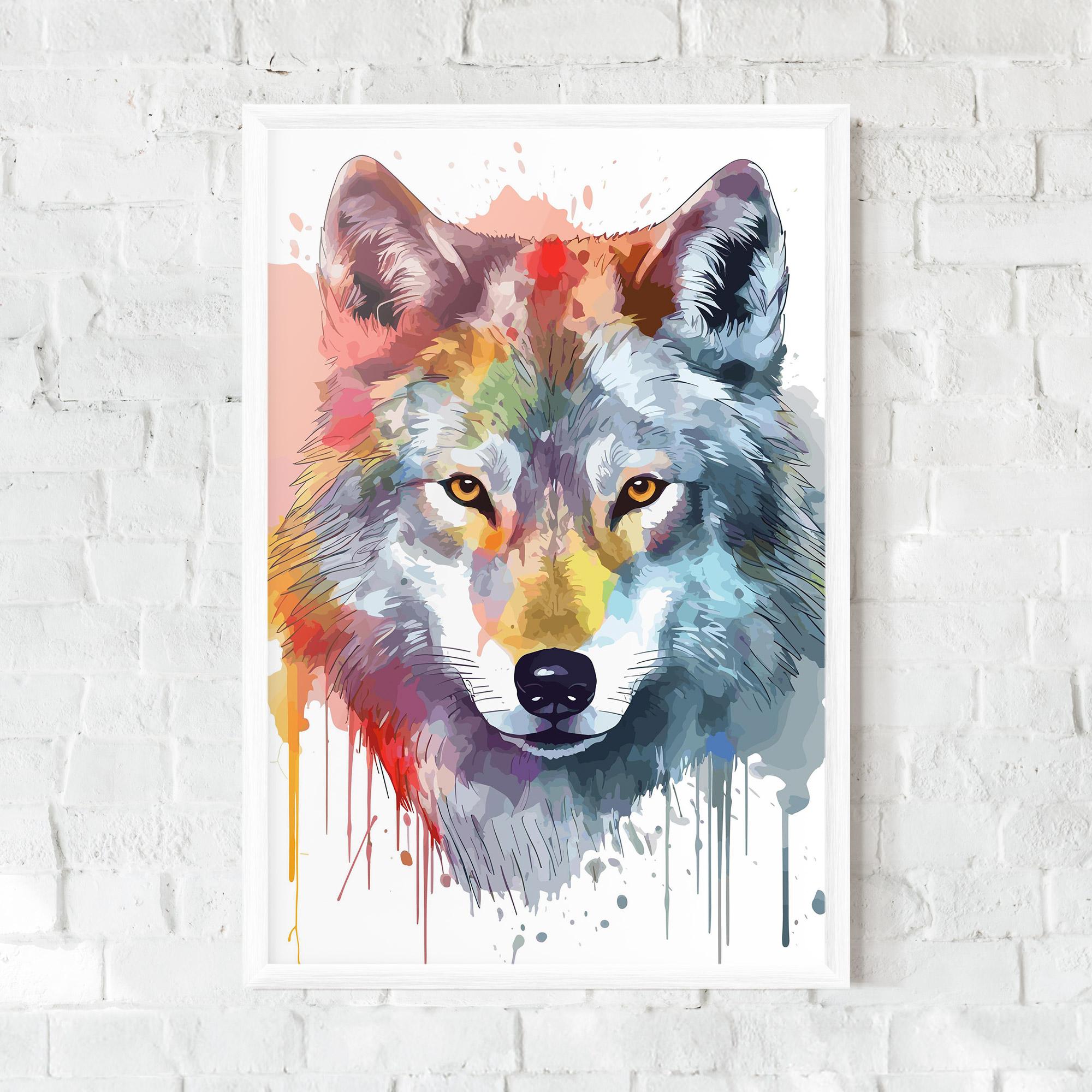 Keretezett Poszter Watercolor Wolf mockup 0