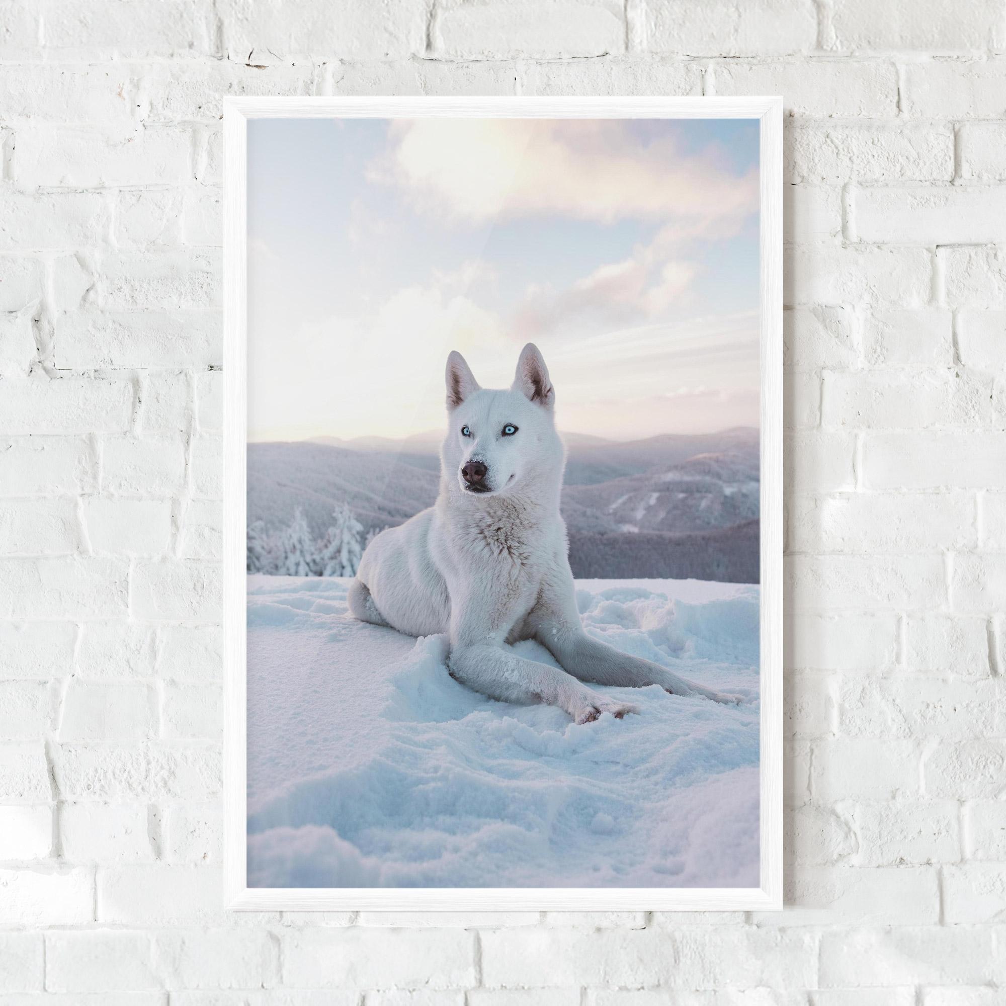 Keretezett Poszter White Snow Wolf mockup 0