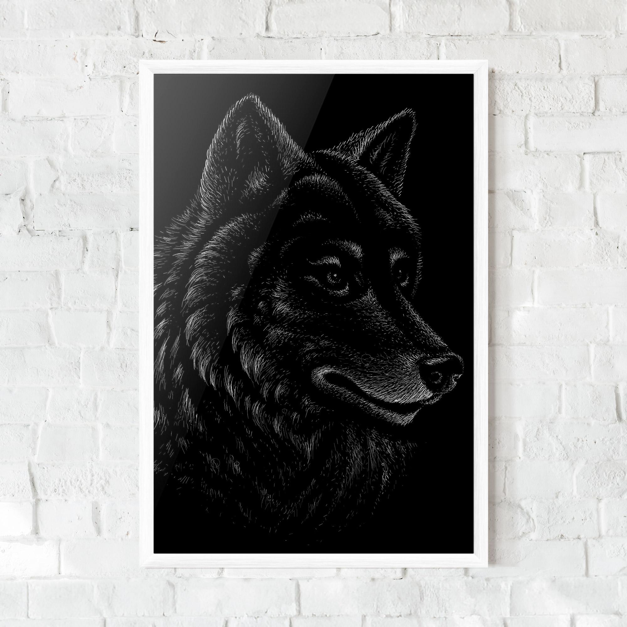 Keretezett Poszter Wolf Shillouette Head mockup 0