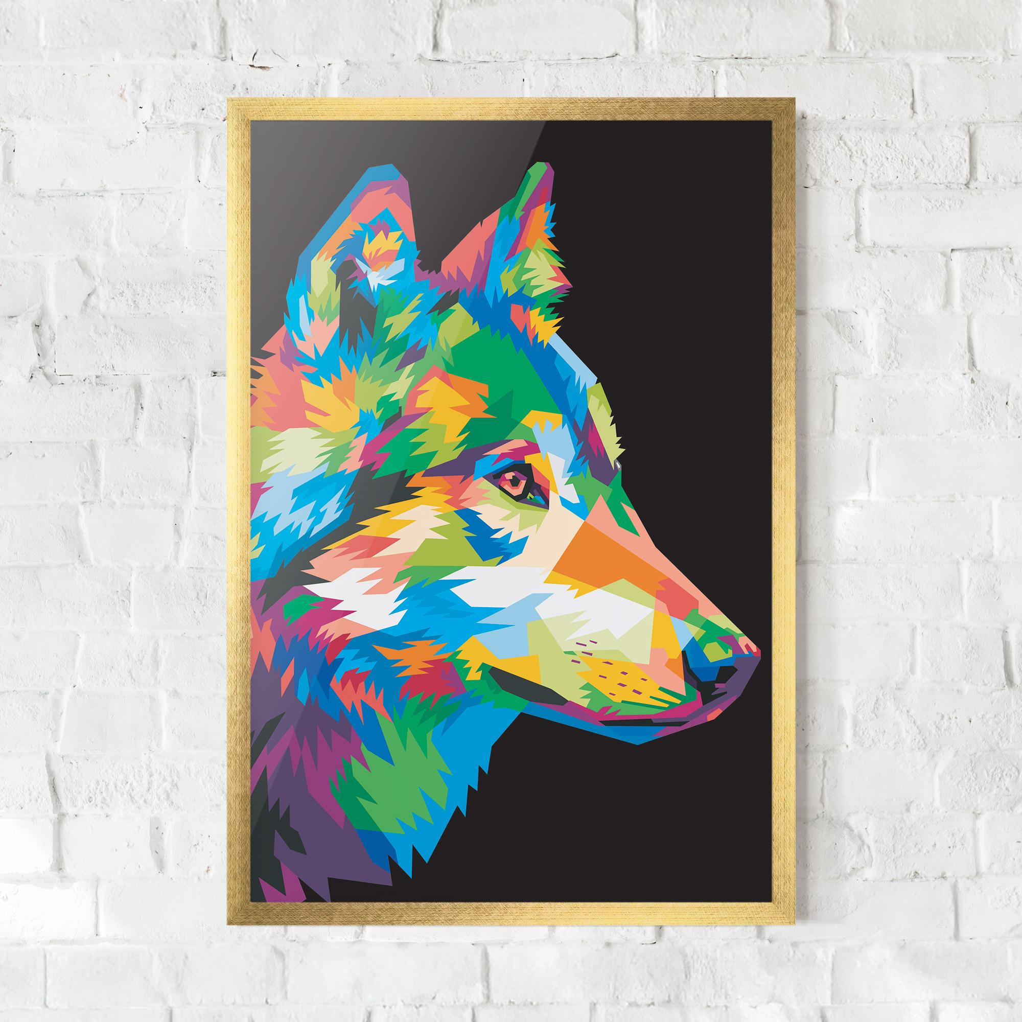Keretezett Poszter Colorful Wolf mockup 0