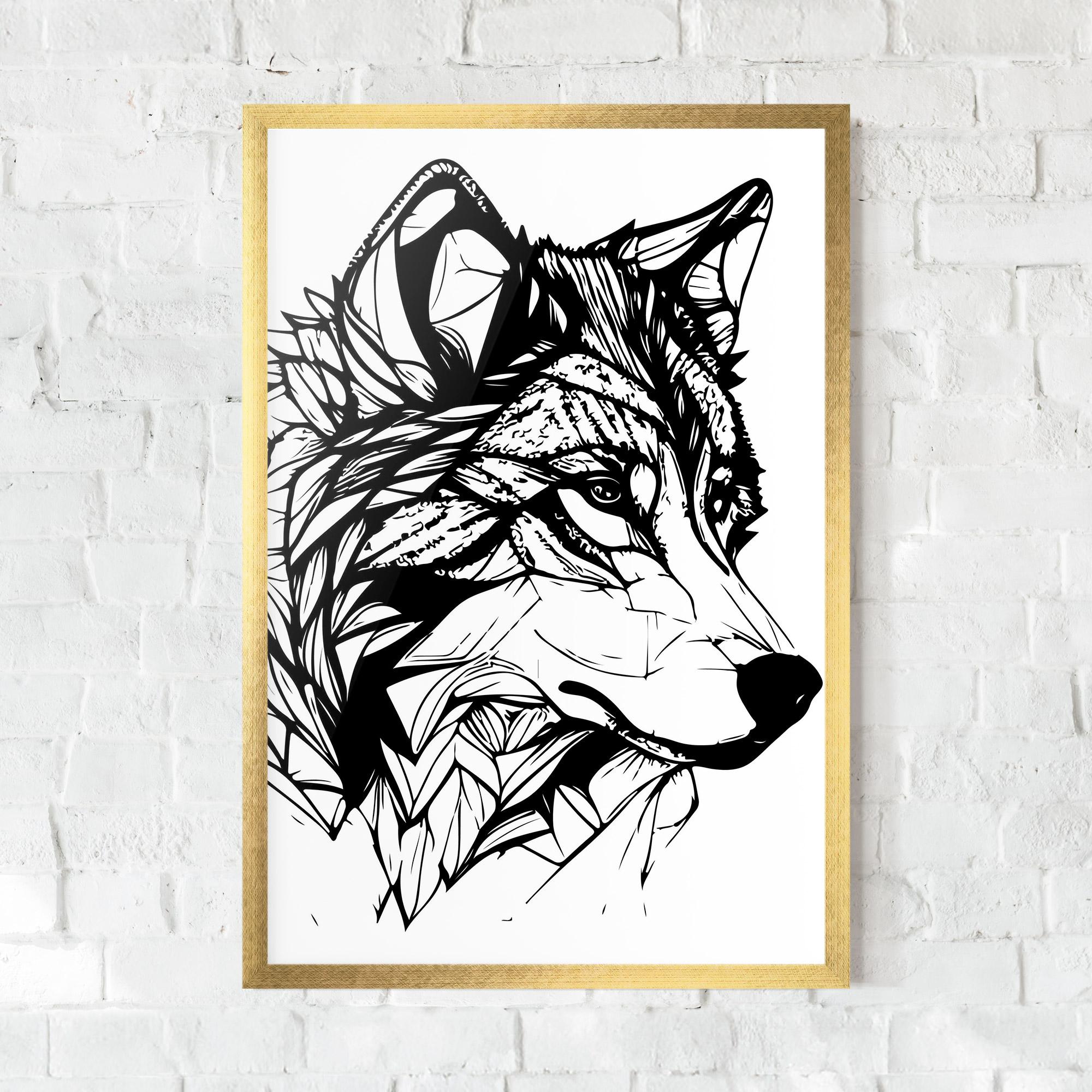 Keretezett Poszter Wolf Head Line mockup 0